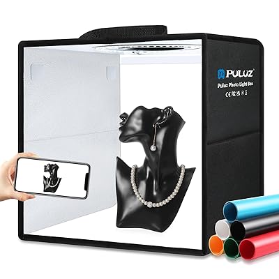 PULUZ Light Box Photography, 12"x12" Professional Dimmable Shooting Tent Kit with CRI >95 White Lighting 120 LEDs Lights + 6 Photo Backdrops for Product Display