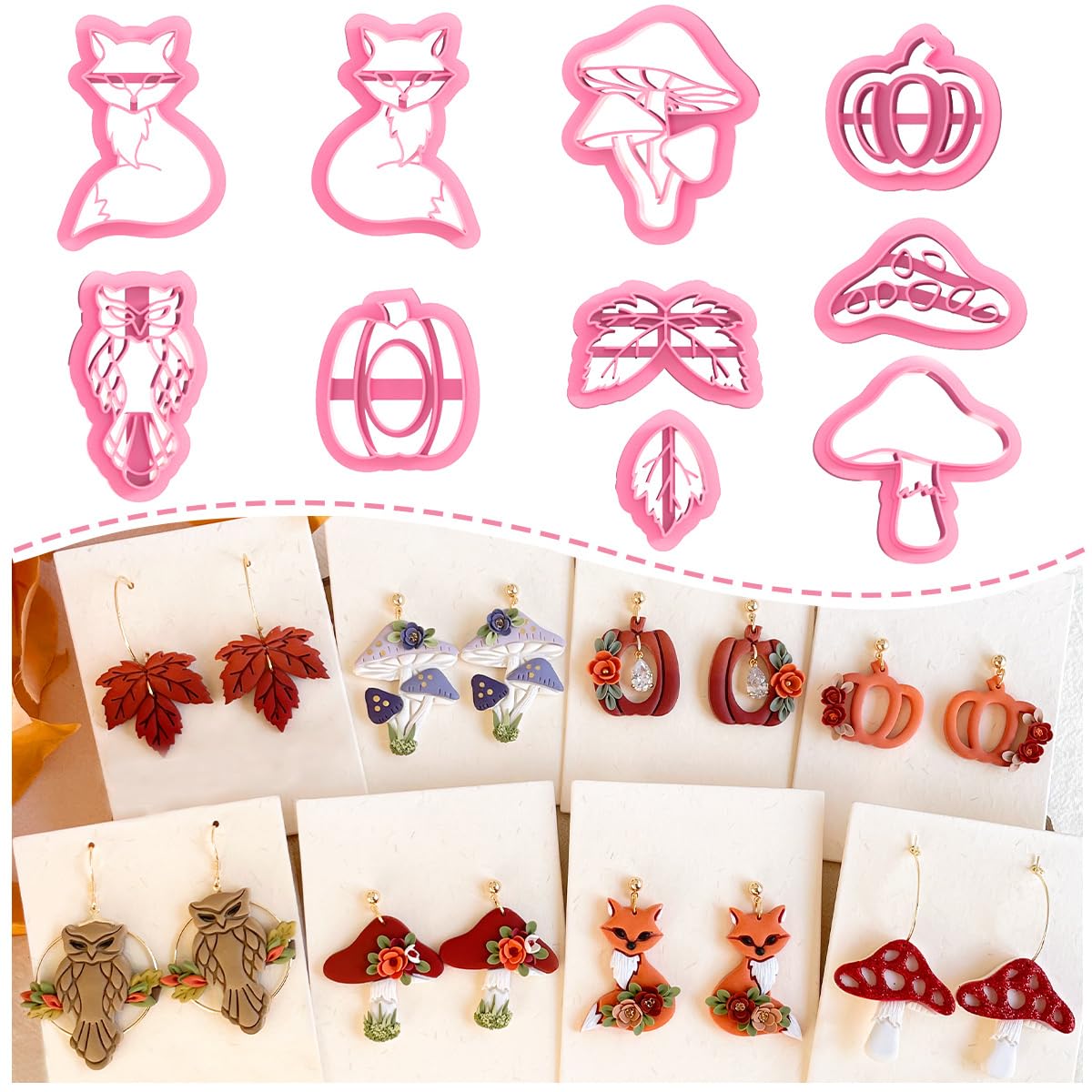 Keoker Fall Polymer Clay Cutters for Polymer Clay Jewelry, Pumpkin 10shapes Clay Earring Cutters