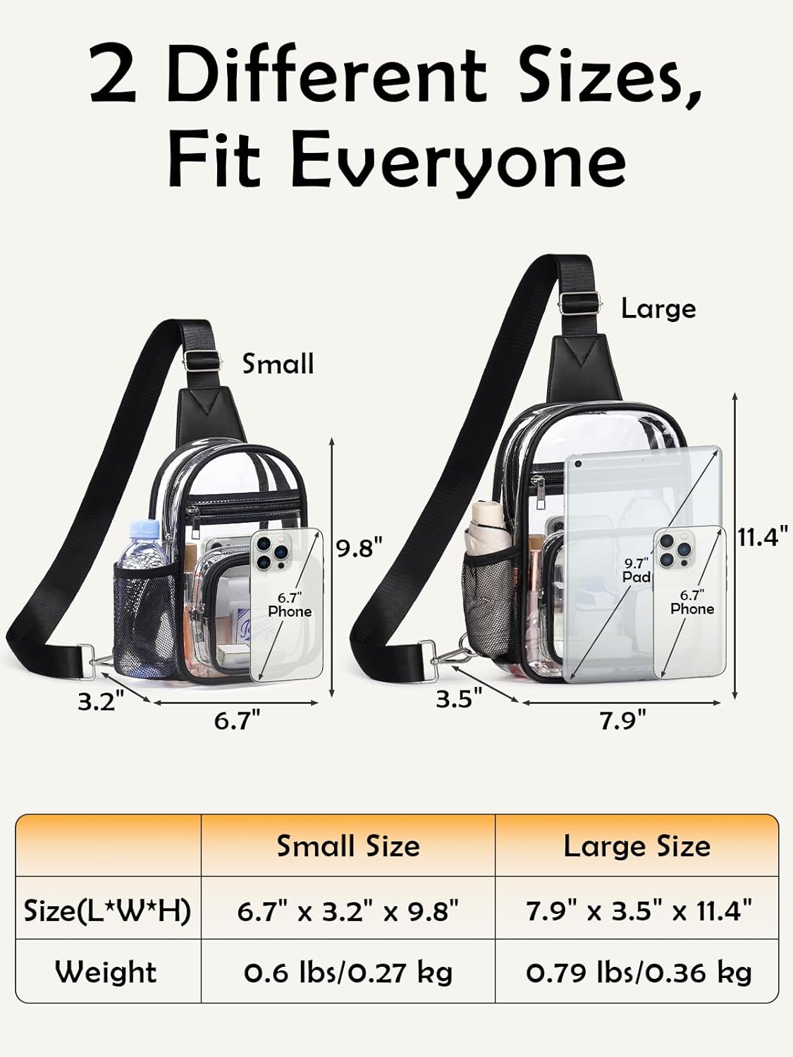 Clear Bag for Stadium Events, Clear Purses For Women Men, Transparent Crossbody Bag, See Through Large Sling Backpack - Image 3