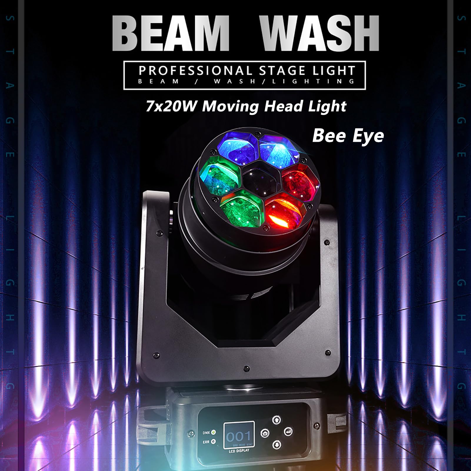 SHEHDS JMS WEBB Moving Head Lights LED 7X20W Beam/Wash/Zoom RGBW 4in1 Big Bee Stage Lights for Christmas, Wedding, Party