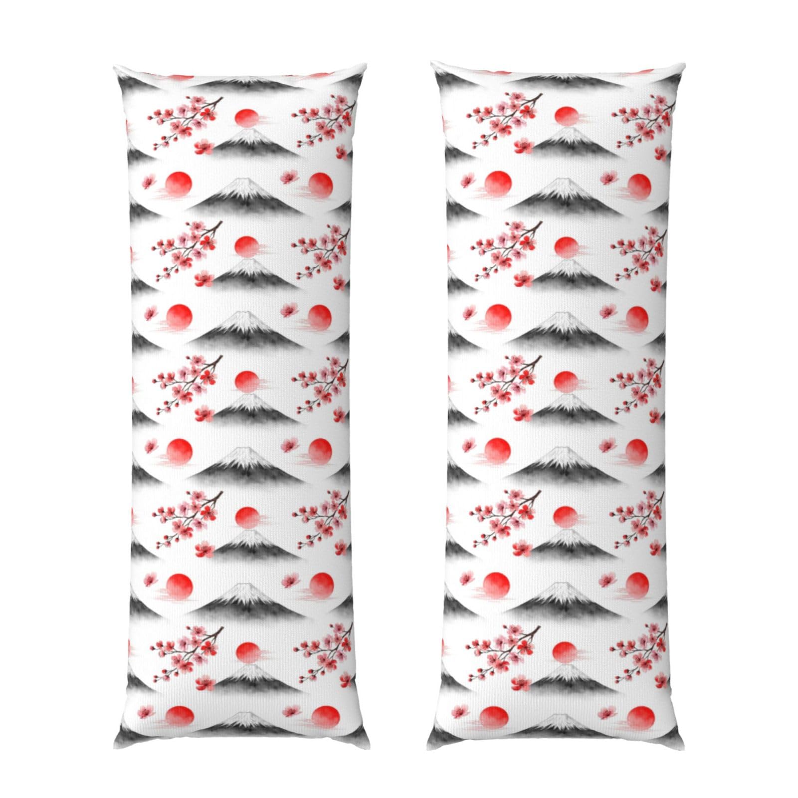 Body Pillow Cover 20x60 Japanese Blossom Watercolor Cherry Flower Mountain, Zippered Microfiber Pillowcase, Soft Cozy Cushion Case, Wrinkle Fade Resistant for Bed Couch