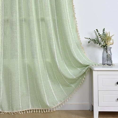 Miniatura 8 de Cortinas bohemias de estilo rústico para dormitorio, sala de estar, cortinas de lino y algodón de 84 pulgadas de largo, 2 panales, cortinas bohemias