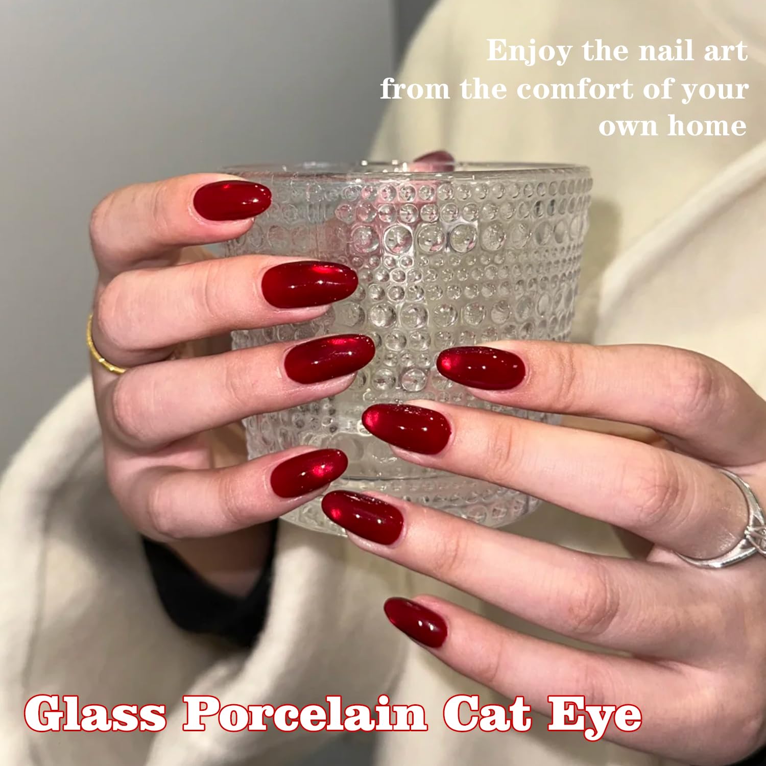 0.5 OZ Cat Eye Gel Polish with Magnet 15ML Holographic Glitter Shimmer Translucent Jelly Color Magnetic Nail Polish Salon DIY at Home (Blood Red-MY008) image 5