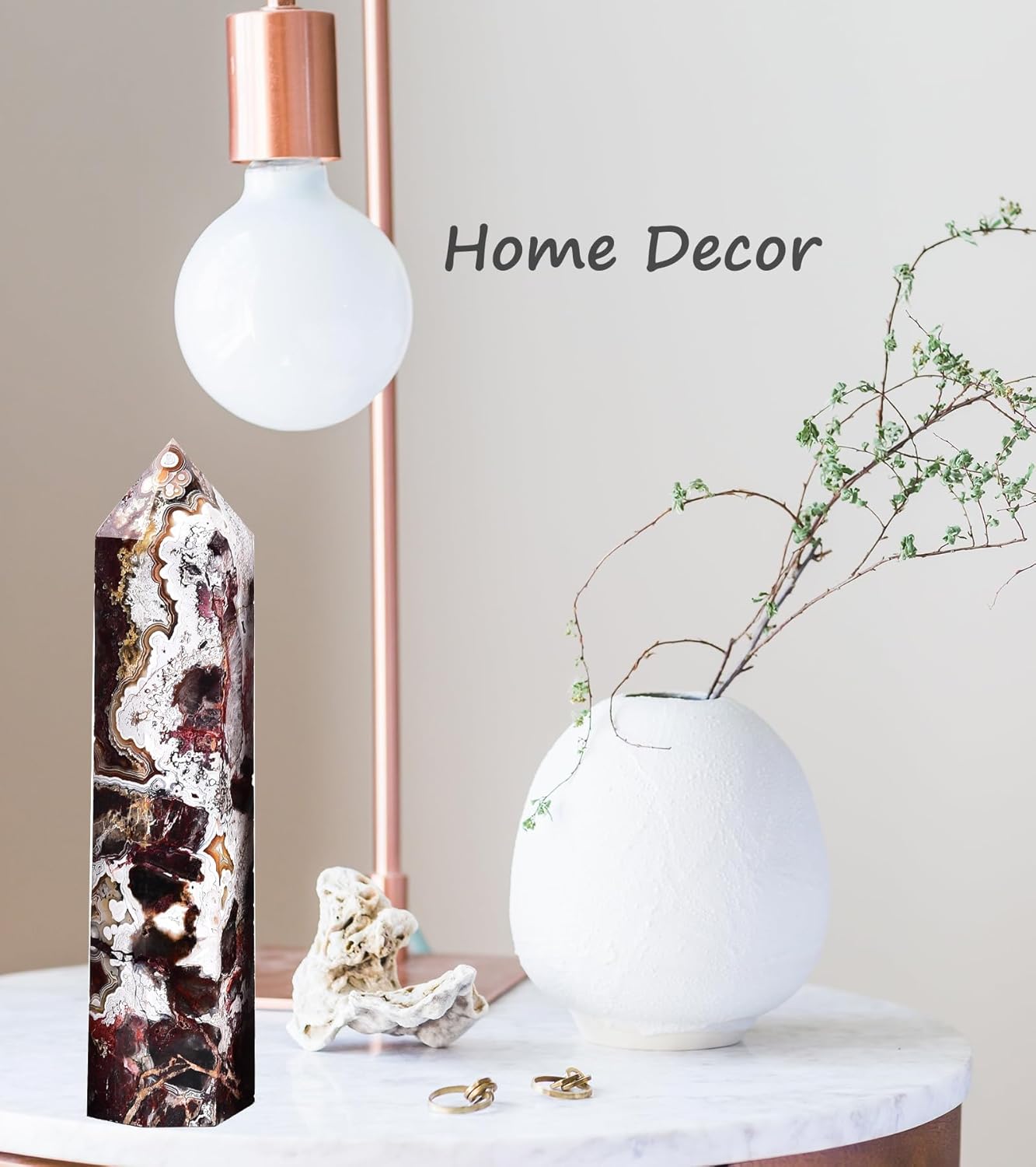 AMOYSTONE Mexican Red Agate Hexagon Tower with Grounding Energy for Meditation & Office - Heavy Polished Stone Shelf Decor, Unique Spiritual Gift for Healers (1-1.7 LBS)