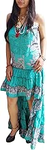 Mogul Interior Womens Hi Low Dress Blue Printed Bohemian Strapless Dresses S/M
