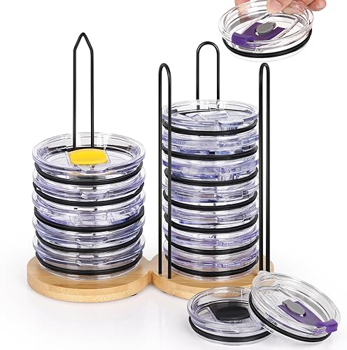 Miniatura 1 de Organizador de tapa para vaso, 2 en 1, apilable, soporte vertical para hasta 20 tapas, diseño de ahorro de espacio, organizador de tapas de tazas,