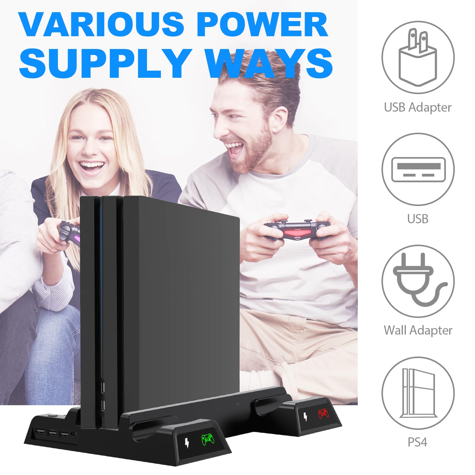 ASUNCELL PS4 Vertikaler Standfuß, PS4 Vertical Stand mit Lüfter PS4 Kühler PS4 Controller Ladestation für PlayStation 4/PS4 Pro/Slim PS4 Halterung mit PS4 Ladestation mit 12 Spiele Lagerung