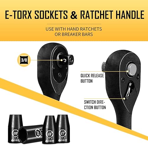 Miniatura 6 de BOEN Juego de llaves de impacto de 38 pulgadas, 59 piezas SAE estándar (516 a 34 pulgadas) y métricas (0.236-0.866 in), incluye 9 piezas E-Torx