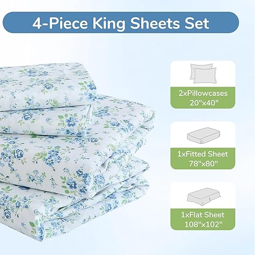 Miniatura 7 de MUXHOMO - Juego de sábanas tamaño King de 4 piezas, juego de sábanas suaves y transpirables para dormitorio con bolsillo profundo de hasta 16