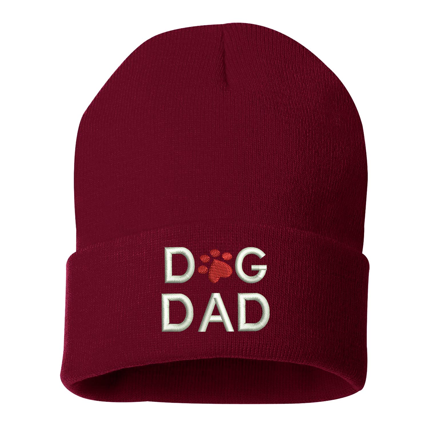 Prfcto Lifestyle Dog Dad Embroidered Beanie Cuffed Cap - Unisex (Burgundy)