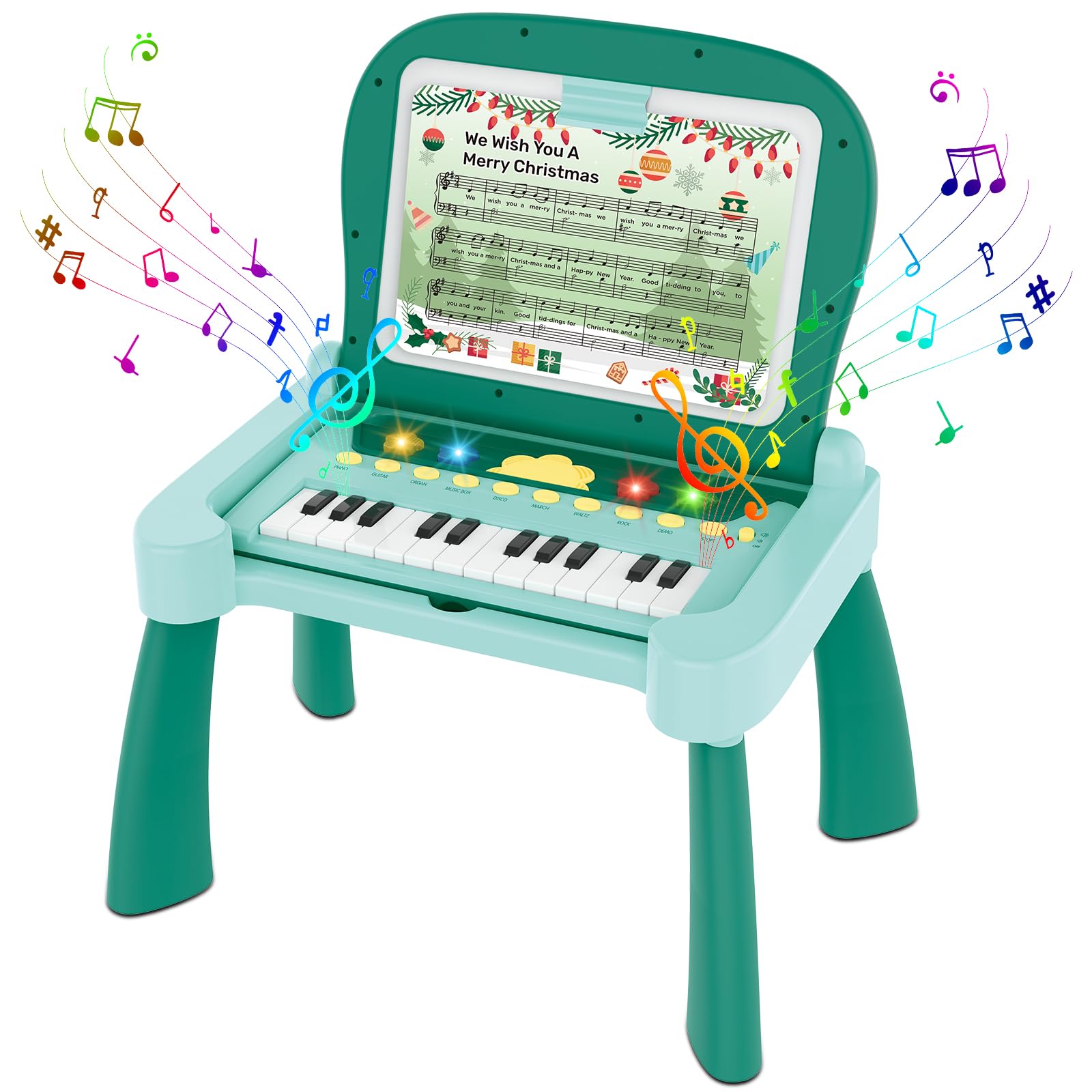 Leopmase 4-in-1 Touch & Learn Activity Desk, Educational Toys with Interactive Learning System Cards and Music Sheets Writing Board, Piano Learning Toys for Toddlers 1-3