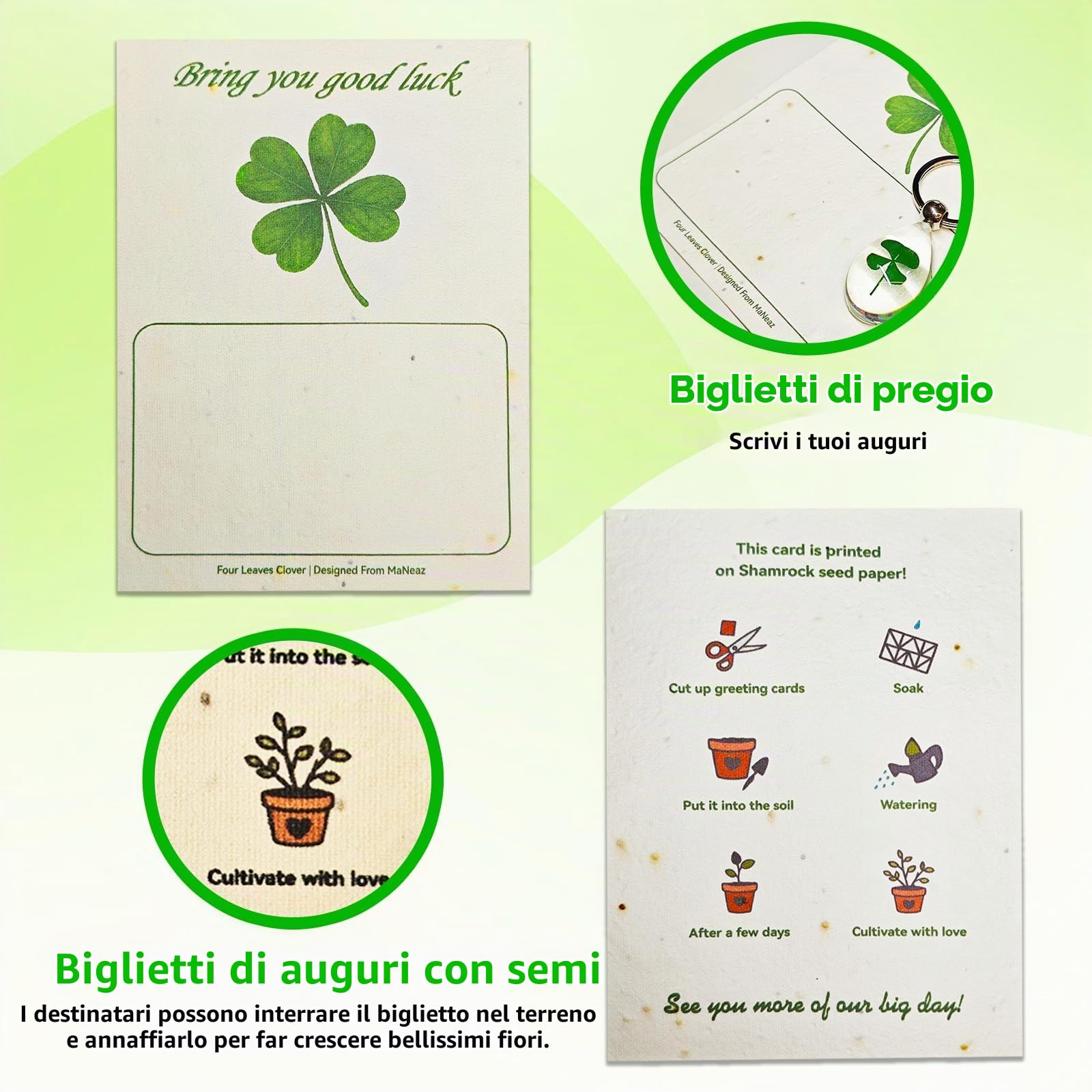 portafortuna Regalo di addio per i colleghi Regalo fortunato con vero portachiavi a quadrifoglio regali per colleghi Carte incluse Imballaggio in sacchetto di garza