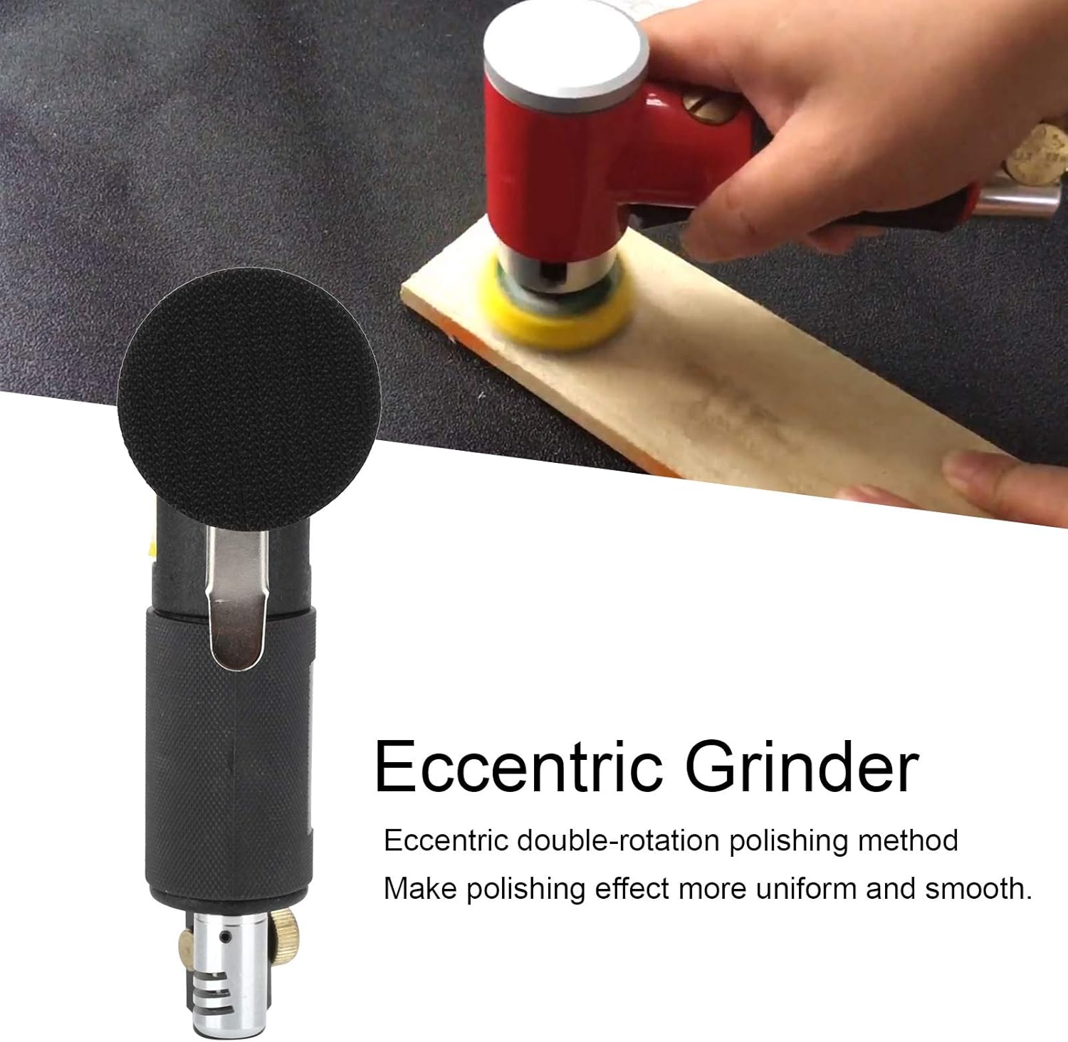 Mini Pneumatic Air Sander Eccentric Grinder, Air Sanding Machine with Hook and Loop Pad, 16000 RPM Polishing Tool for Automobile Metal Wood Detail Work (2-3 inches eccentric black + 10pcs sandpaper)