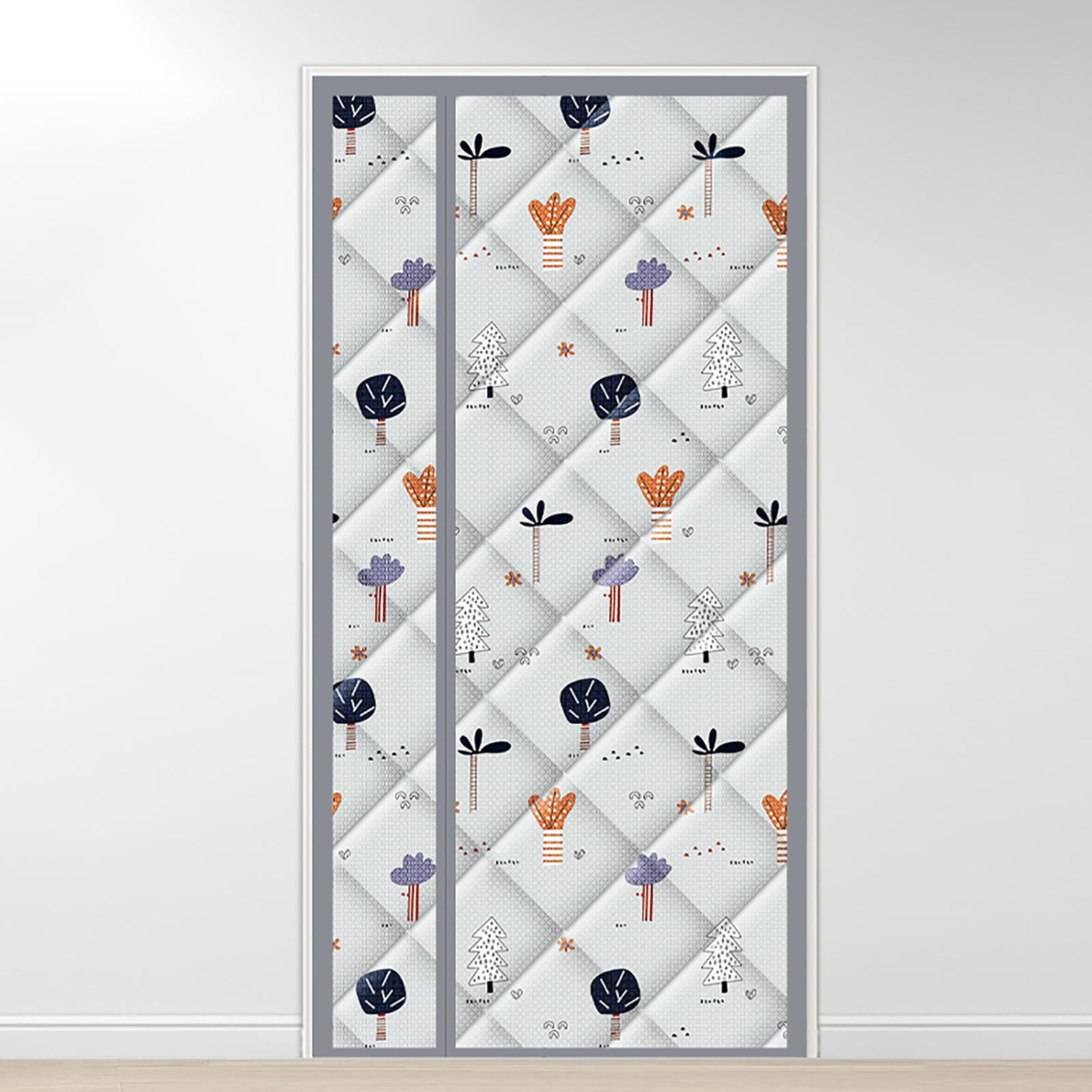 FLYIODFCXV Door curtain, Thickened Cotton Door Curtain, Plush and Warm, Side-opening Design, Easy to Clean, Can Be Glued on Both Sides(Trees,90 * 190cm/35.4 * 74.8in)