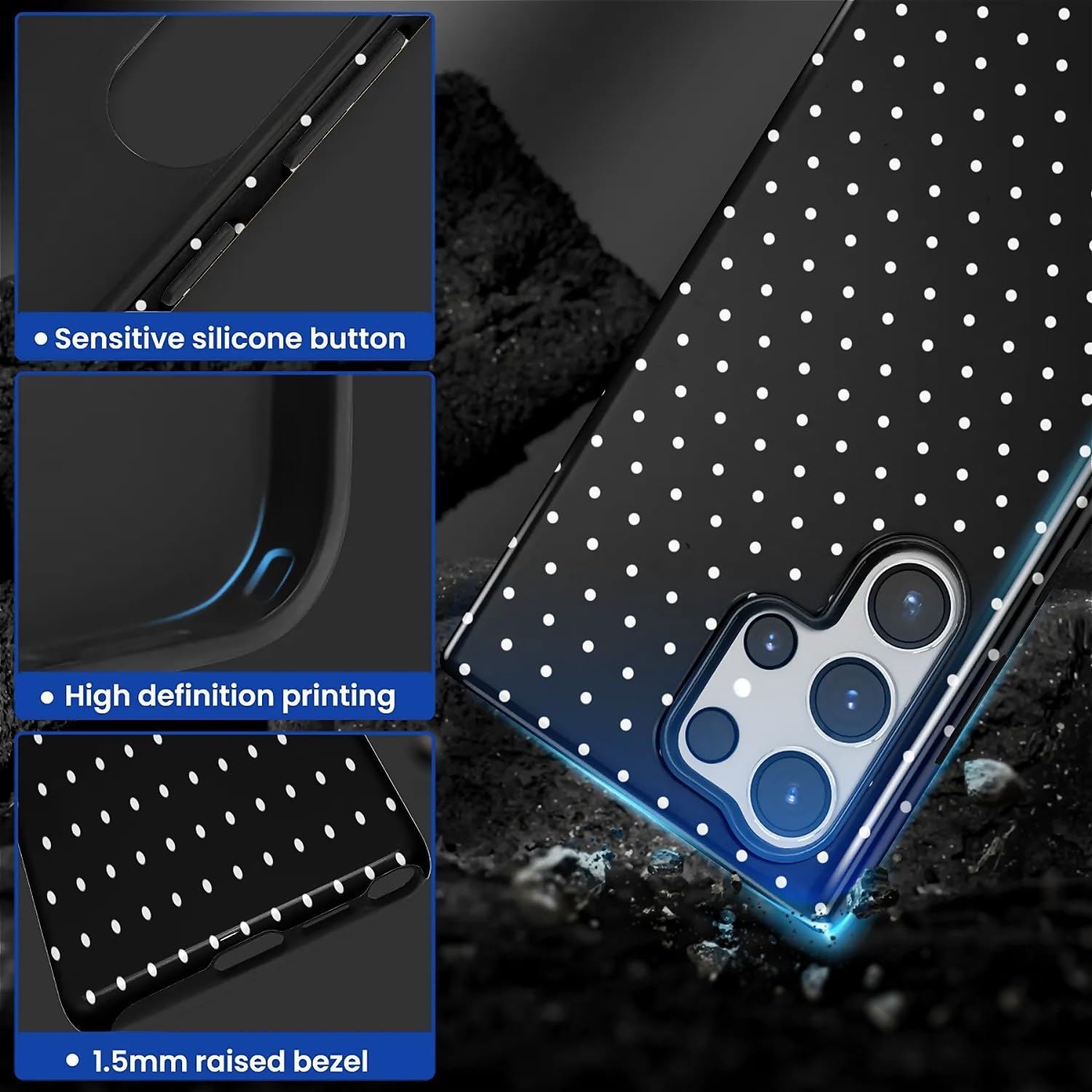 Funda híbrida resistente 2 en 1 para Samsung Galaxy S24 Ultra, resistente a los golpes, protección brillante para Samsung Galaxy S24 Ultra, diseño de lunares, color negro