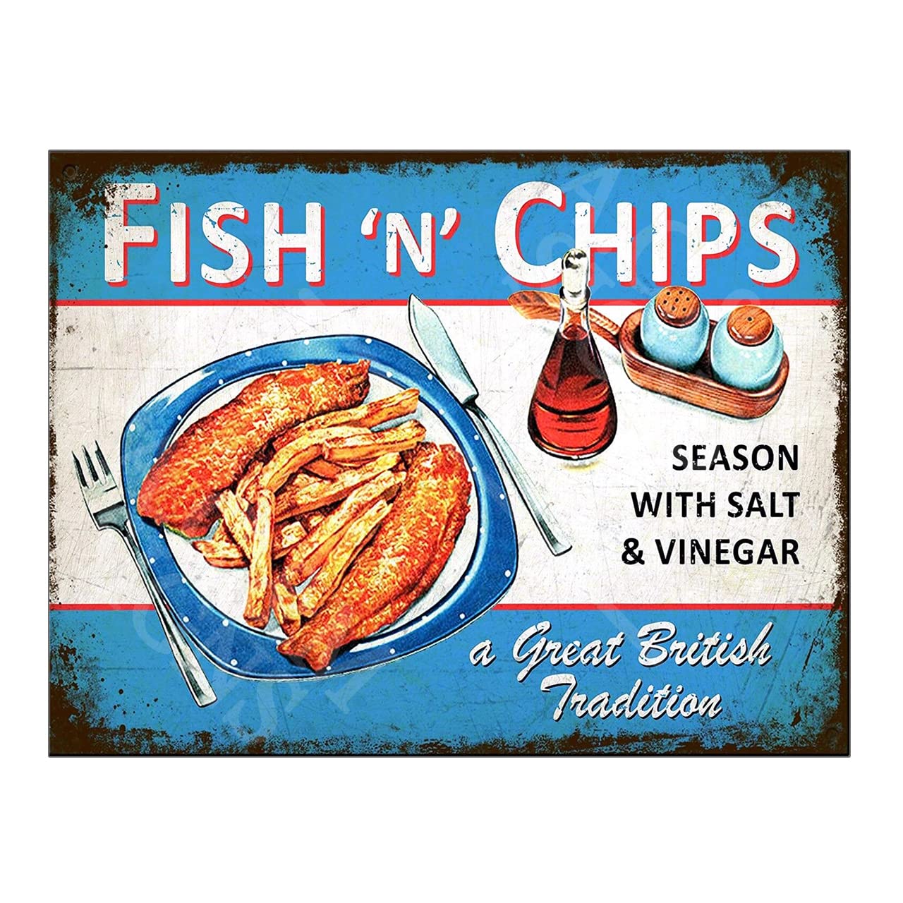 Metal Sign Plaque Print Poster Retro Fish 'N' Chips British Tradition Gift Dad Man Cave Shed Home Bar Garage Ref12817 (8x6 inches (Approx) 20cmx15cm)