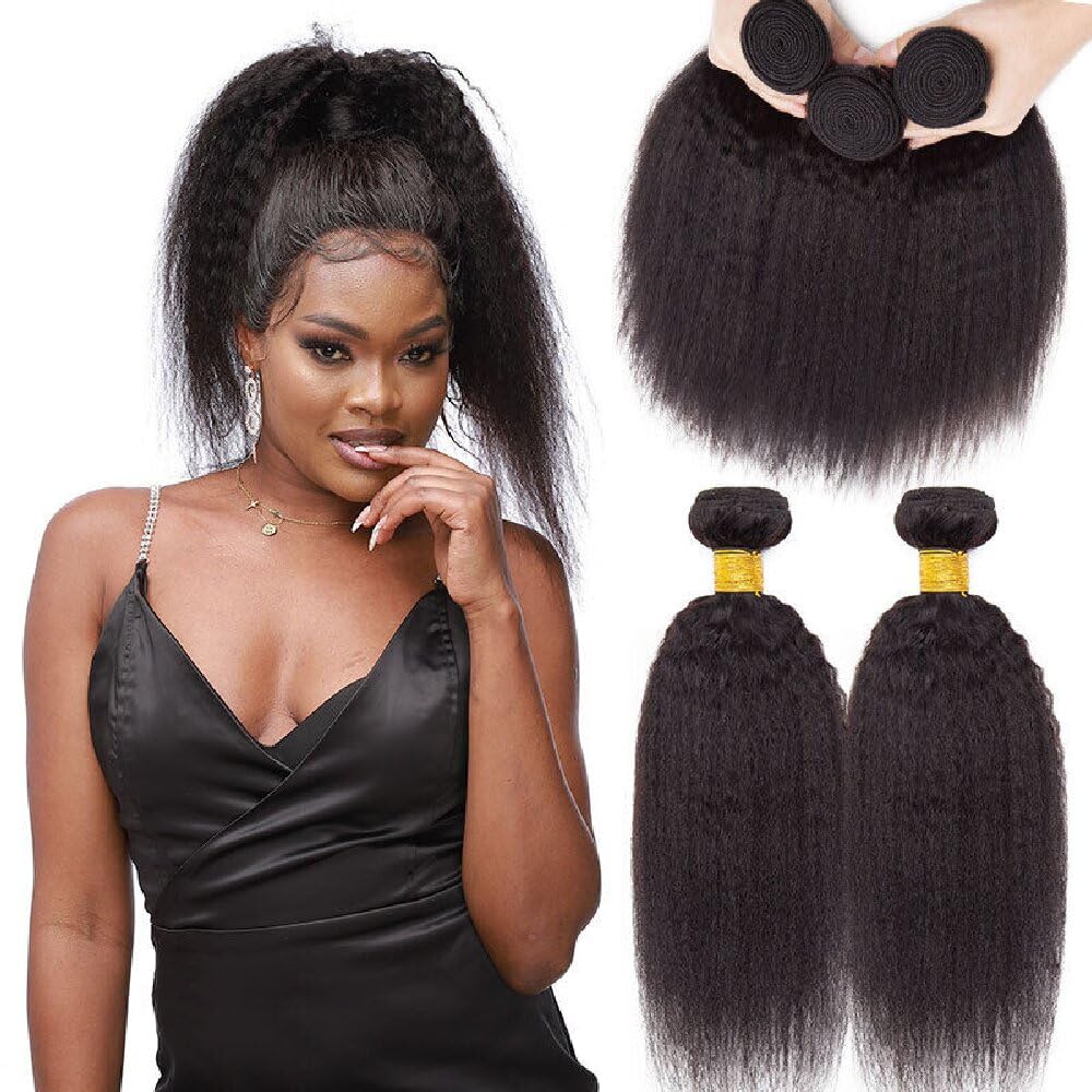 Cabello Natural Humano pelo humano natural brasileña yaki cabello humano Color negro natural natural kinky straight Human hair Bundles for women Total 300g 18 18 18 pulgadas