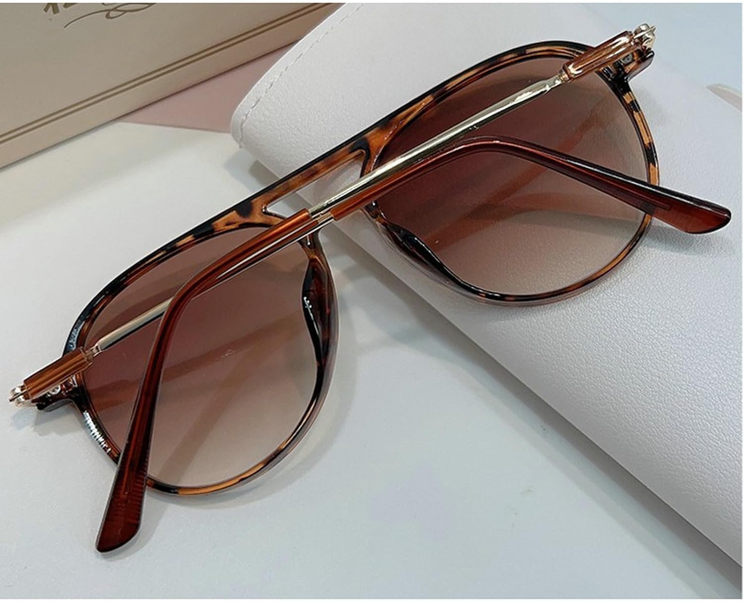 Womens Oversized Pilot Sunglasses Retro Trendy Round Sun Glasses Big Brown lens Vintage Double Beam Shades - Image 3