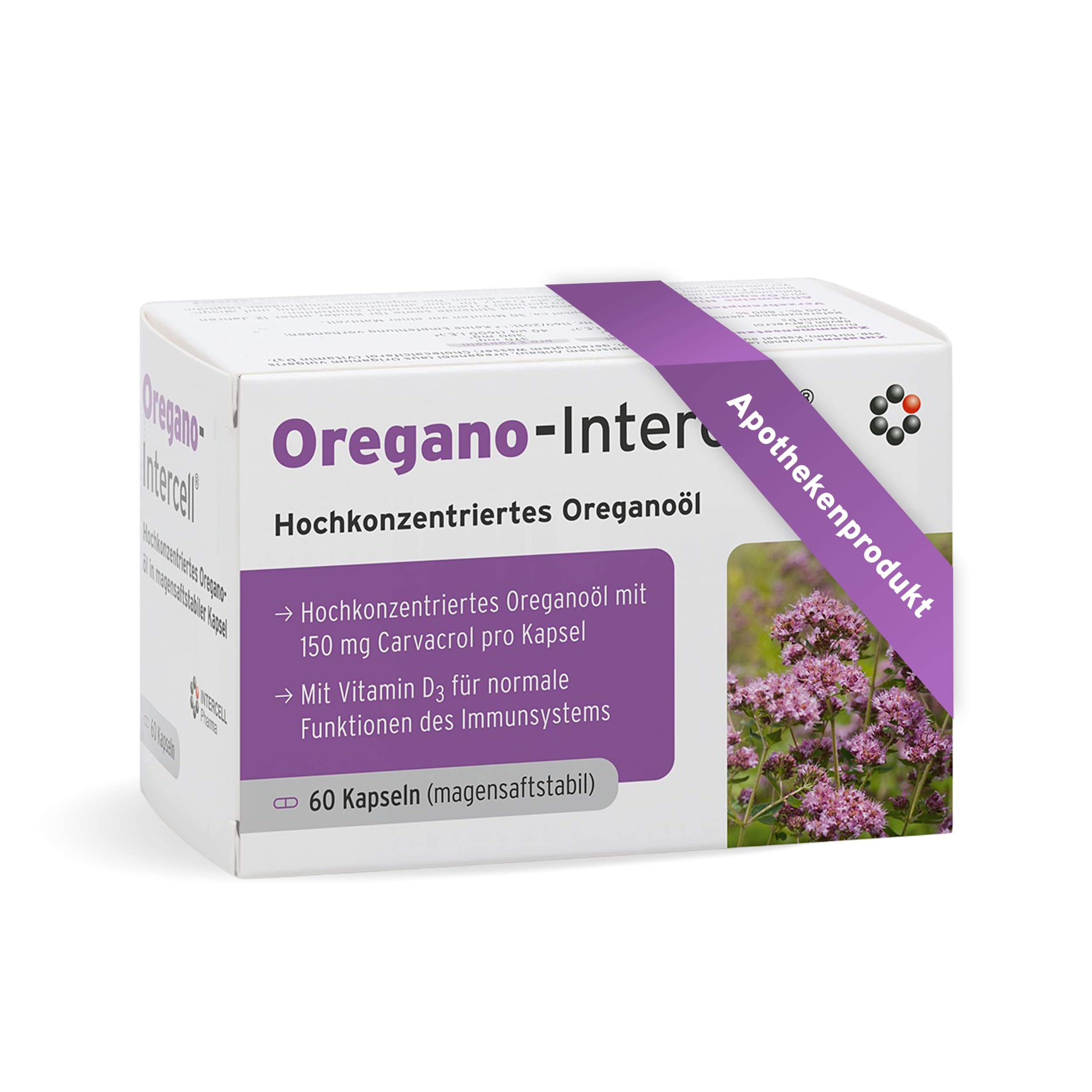 Oregano Öl hochkonzentriert und magensaftstabil (60 Kapseln) - 150mg Carvacrol +Vitamin D3 + Biotin - ohne Lösungsmittel für optimale Verträglichkeit - gultenfrei & lactosefrei - Intercell Pharma