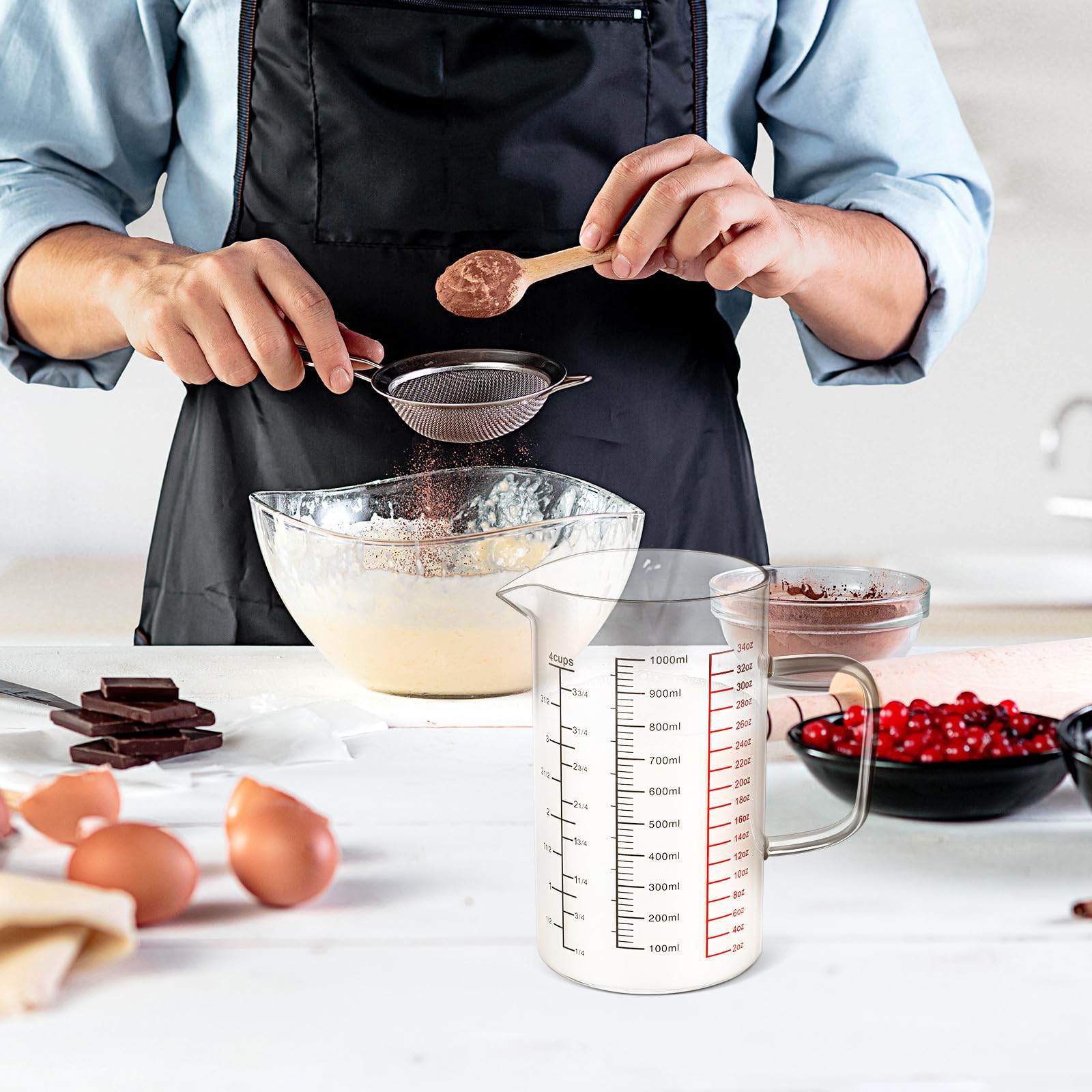 Ipetboom Misurino da Cucina con Beccuccio per Versare 1000 Ml in Vetro Borosilicato Brocca Graduata Versatile e Resistente per Cucina e Pasticceria