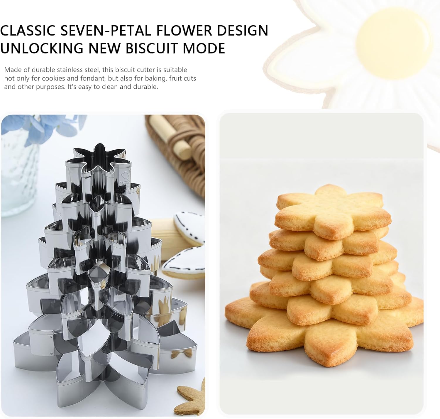 7 Pcs Flower Cookie Cutters - 4.5", 3.7", 3.5", 3", 2.5", 1.9", 1.7"