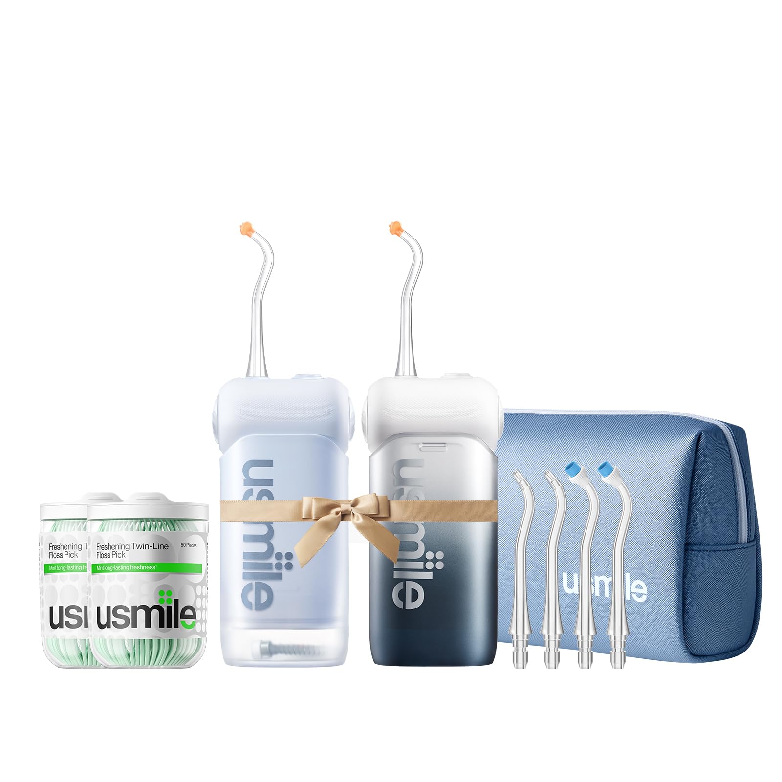 4-in-1 Bundle usmile C10 Portable Water Flosser Inkstone Black Blue Blue Travel Case with Gift Bow 2 50pcs
