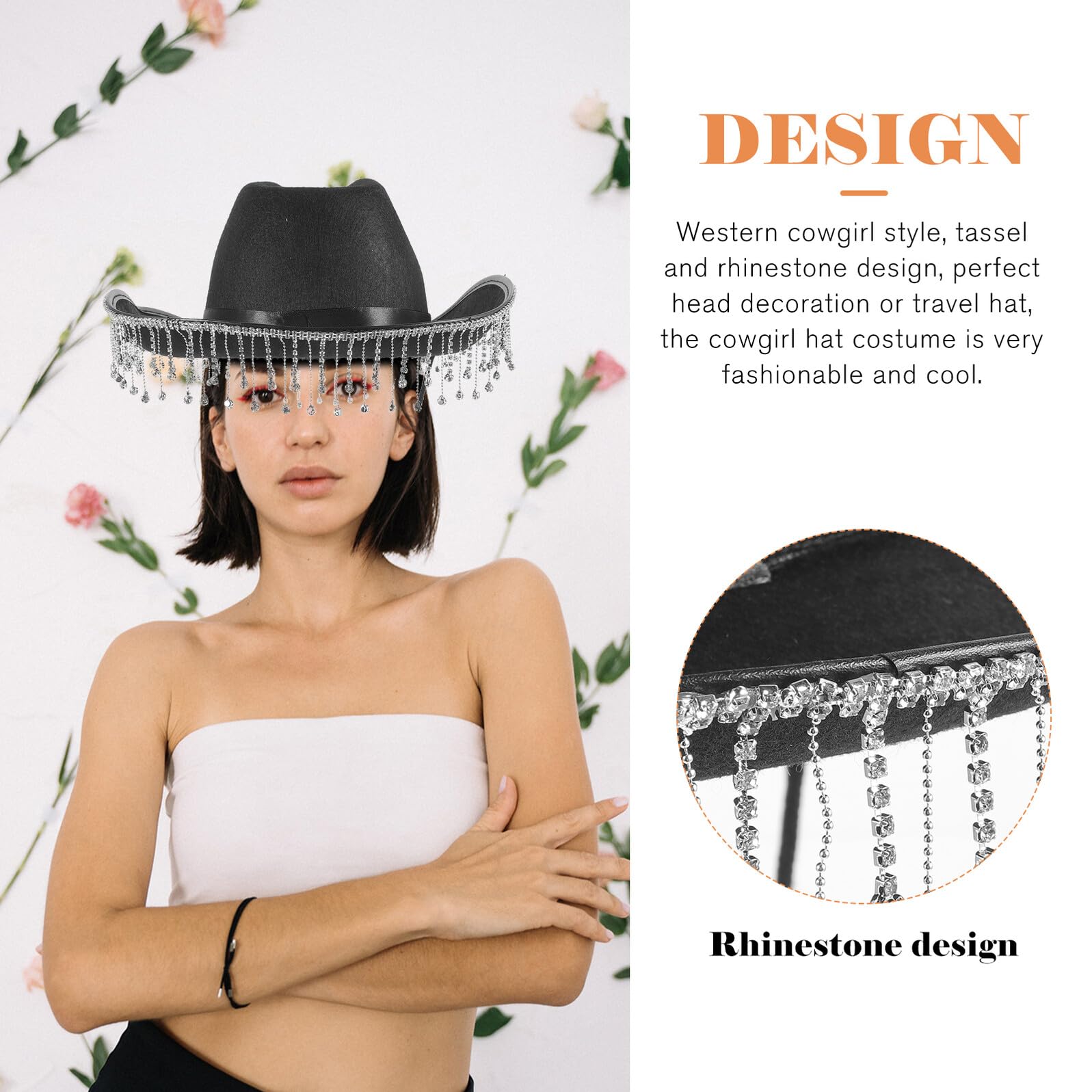 ibasenice Sombrero de Estilo Occidental para Mujer Detalles Borlas para Bodas y Fiestas Sombrero Occidental Eventos Especiales