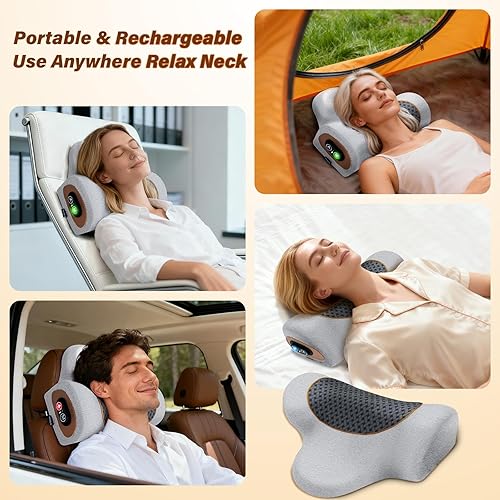 Miniatura 8 de Almohada masajeadora de cuello recargable 3 en 1 con calor, vibración y tracción de aire, almohada de estiramiento de cuello con calefacción