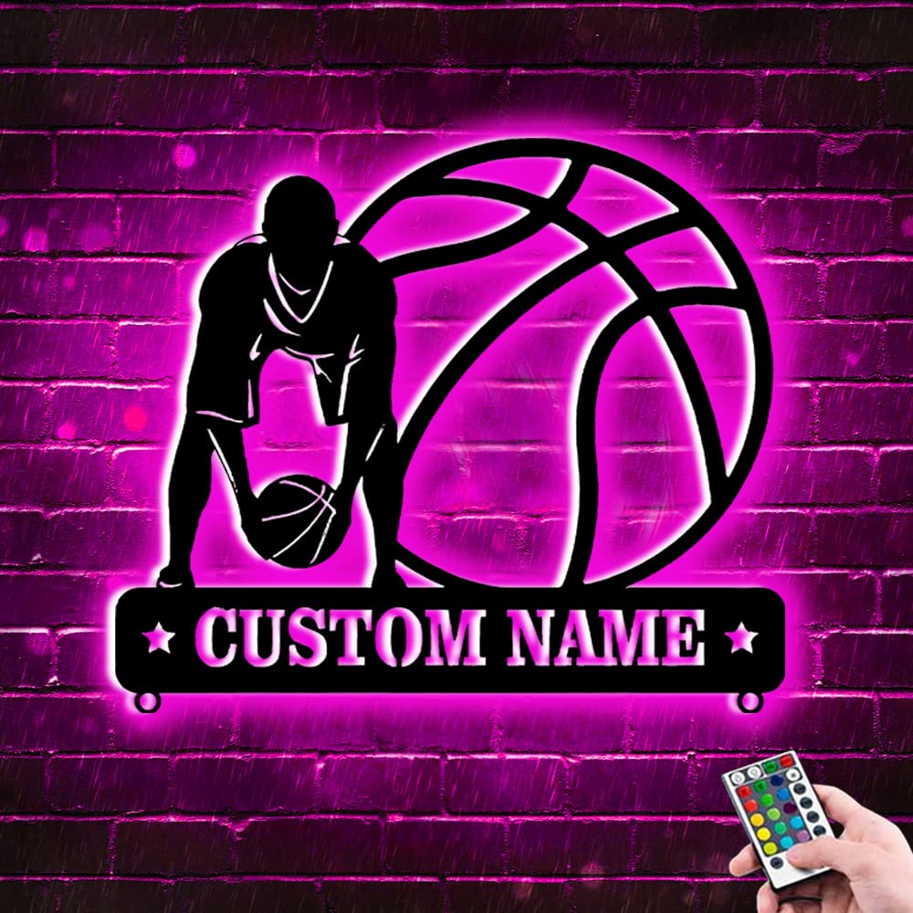 Personalized Basketball Neon Sign Unique Decor Basketball Name LED Lamp Night Light, Hanging Sports Led Signs Basketball Gifts for Boys Coach Men Girls(Style 1)