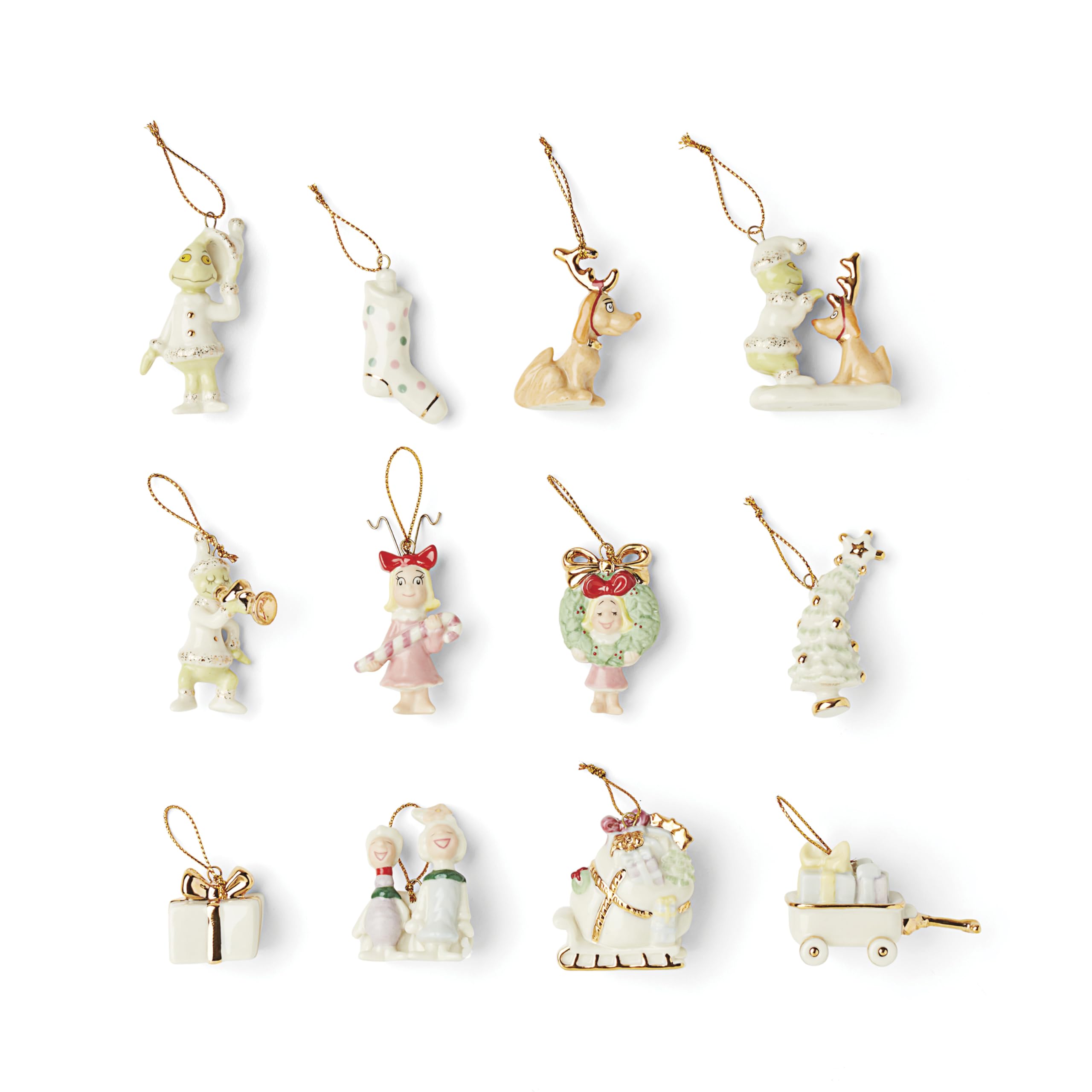 Lenox Dr. Seuss Grinch Christmas Hangable Mini Ornament Set, 12-Piece