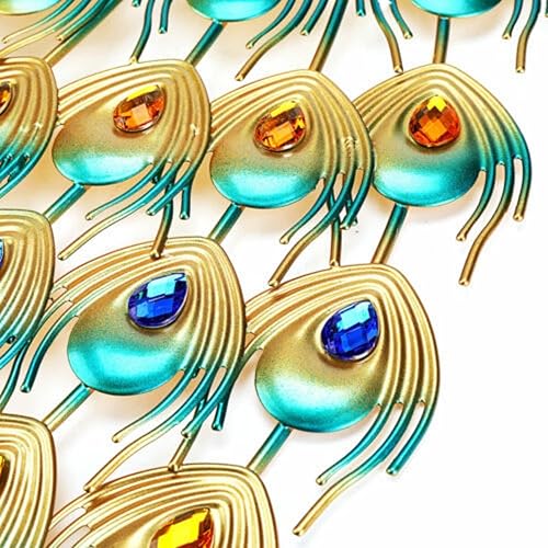 Miniatura 5 de Reloj de pared de pavo real de 8.26 pulgadas, moderno reloj de pared de lujo antiguo 3D de metal grande arte para el hogar, reloj grande de metal