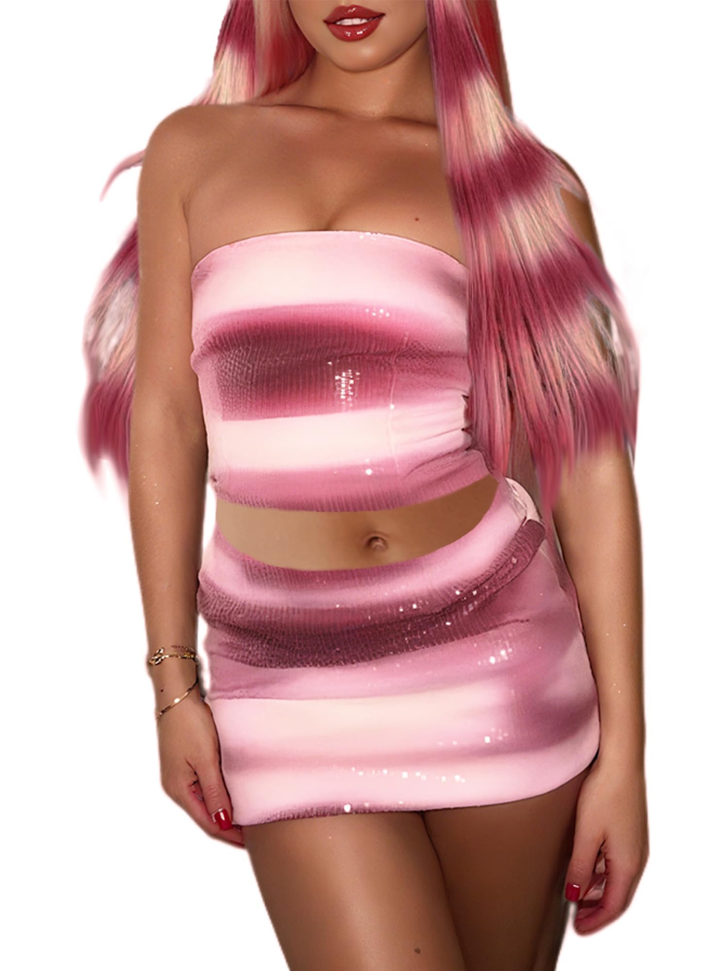 ensswliz Halloween Shark Tale Costume Dress for Women Anime Sexy Ruffle Hem Fish Strapless Tube Cosplay Maxi Dress (D-Multi-Color, L)