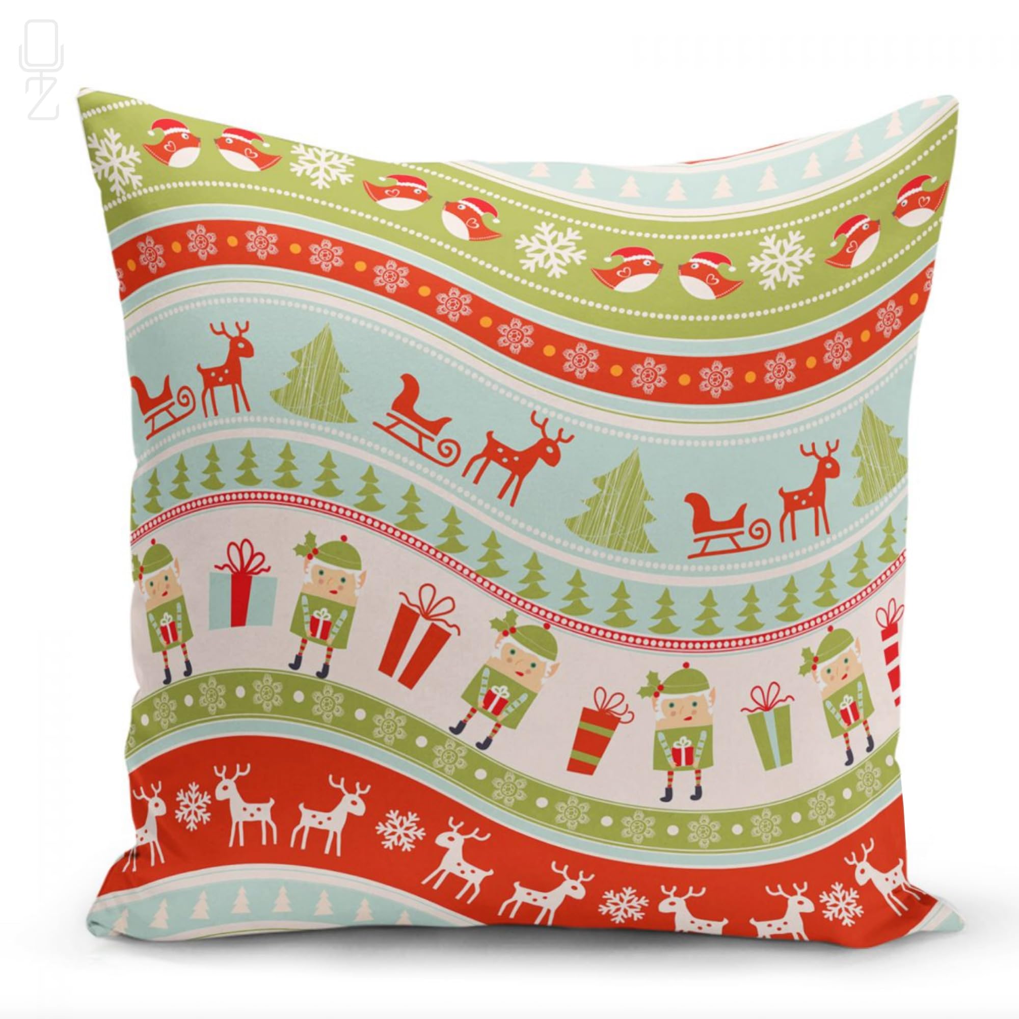 OyzShop Christmas Cushion Cover with Green, Red & Ice Blue Colours Christmas Accessories Themed, Double Sided with Multi-Sizes, OEKO-TEX, 43x43cm (17x17 Inch), Option 3 (1 Piece)