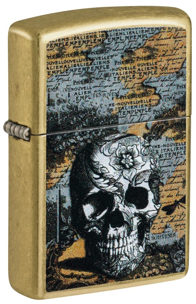 Zippo Floral Skull Design Street Brass Windproof Lighter.-image-0