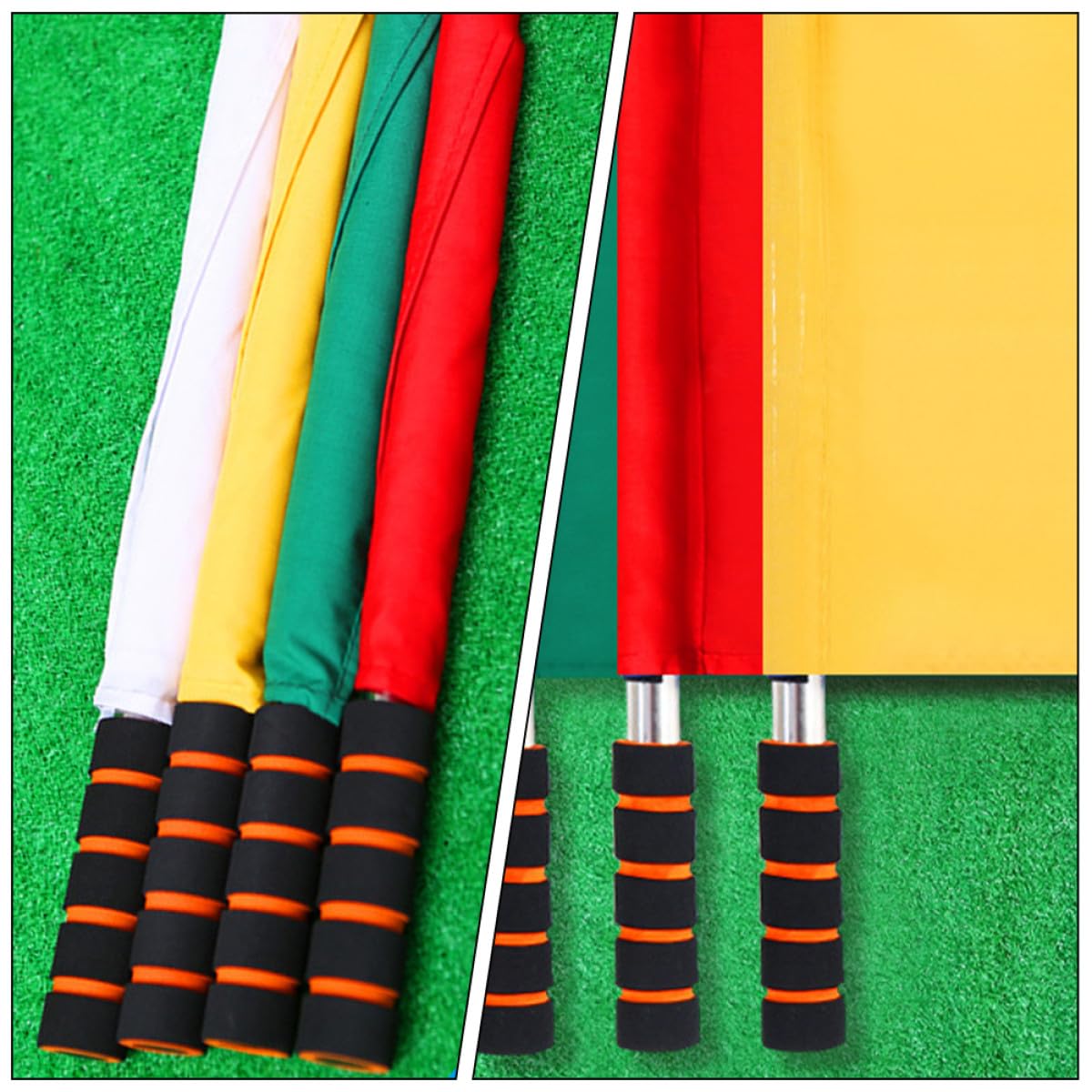 Amosfun Drapeaux D’arbitre de Football 4 Pcs en Tissu Imperméable Tiges en Acier Inoxydable Antirouille et Poignées en Mousse Confortables – Drapeaux de Signalisation Portatifs pour