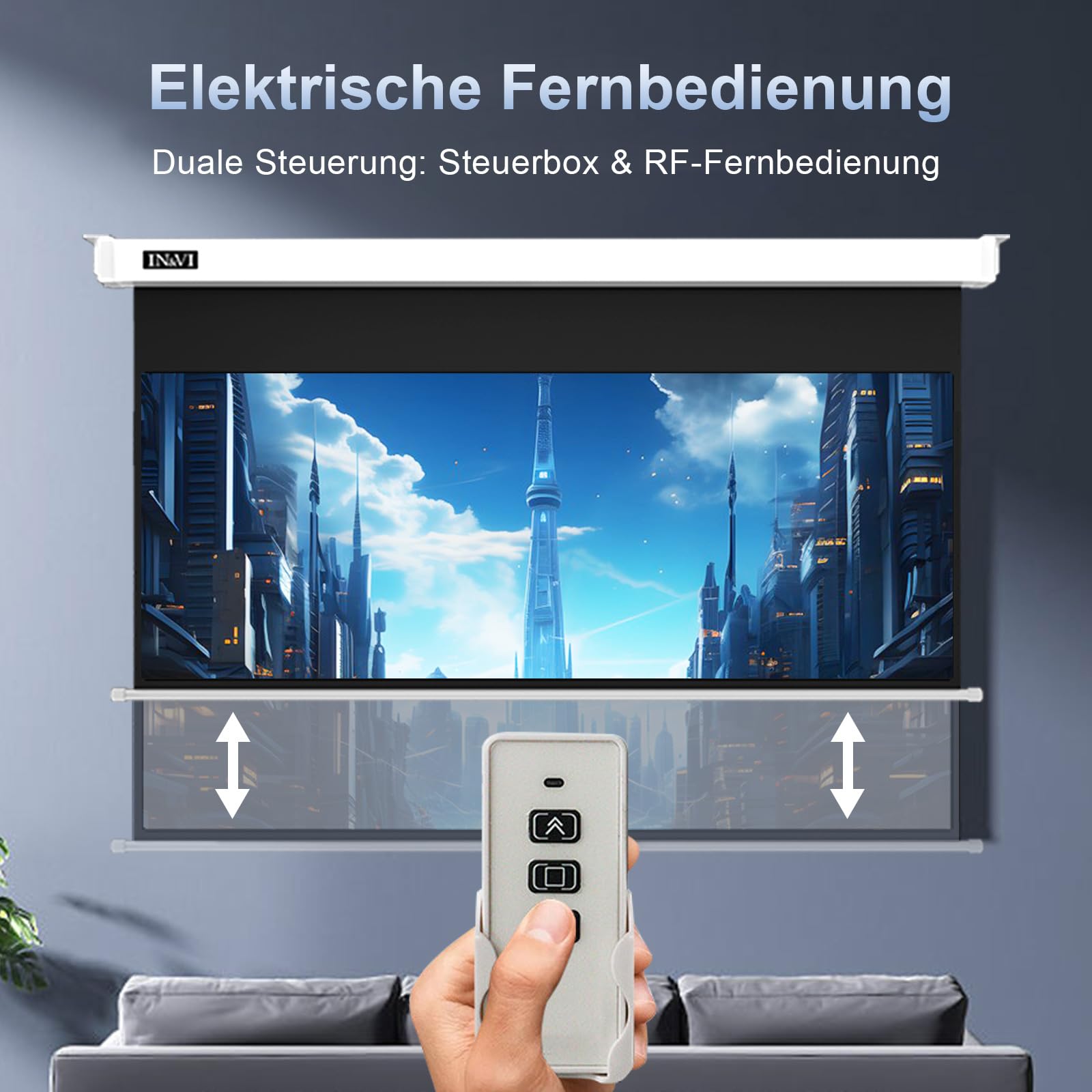 IN&VI Beamer Leinwand Elektrisch Mit Fernbedienung,Projektor Leinwand 4K HD 100 Zoll Format 16:9 Projektionsleinwand für Heimkino und Präsentation,Zur Decken-/ Wand-Montage