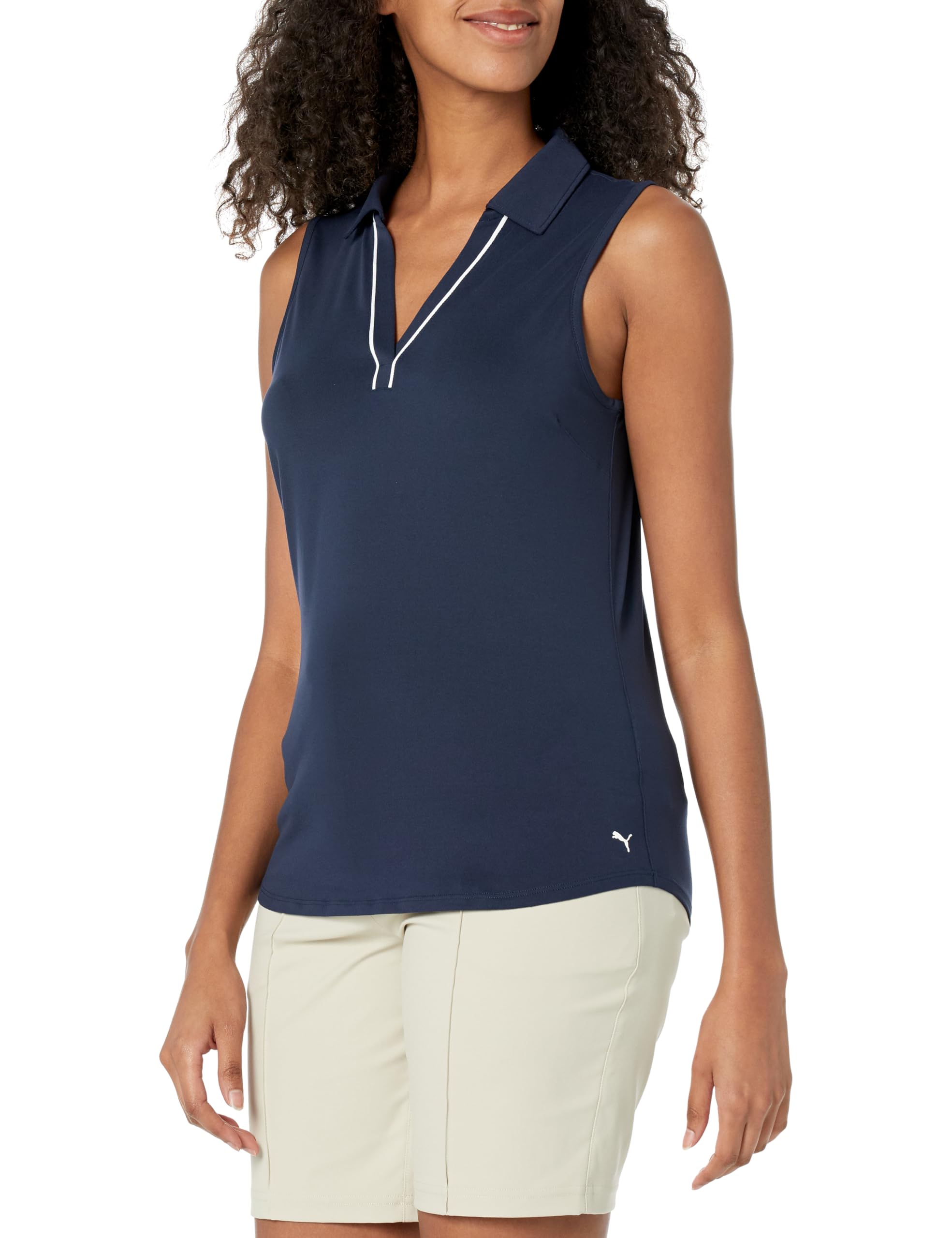 pumagolf Women's Cloudspun Piped Sl Polo Golf Shirt, Deep Navy, S