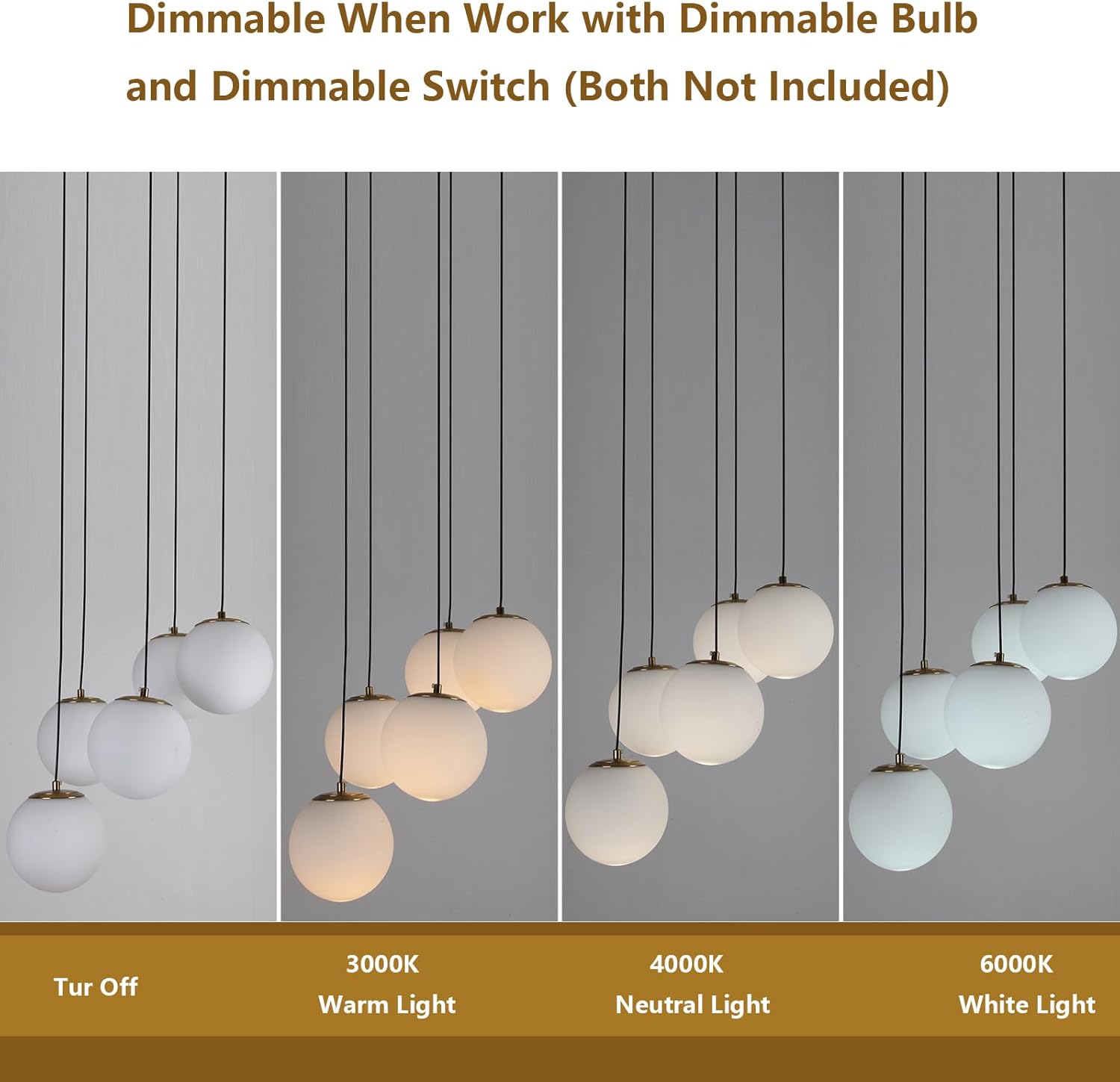 Modern Globe Cluster Chandeliers, 5-Light White Glass Pendant Light Multi Cluster Pendant Lighting Mid Century Chandelier for Living Room Staircase Foyer Entryway, Brass