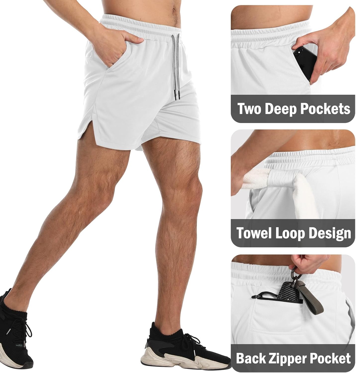 Aolesy Men's Gym Workout Shorts 5"/7"/10" Lightweight Bodybuilding Athletic Shorts Running Training with Zip Pockets