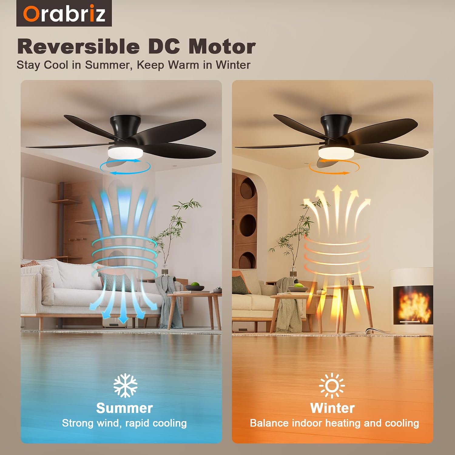 42 Inch Ceiling Fan with Lights and Remote Control, Quiet Modern Low Profile Fan Light with 6 Speeds, Dimmable LED, Reversible Blades for Bedroom Living Room Indoor/Outdoor, Black