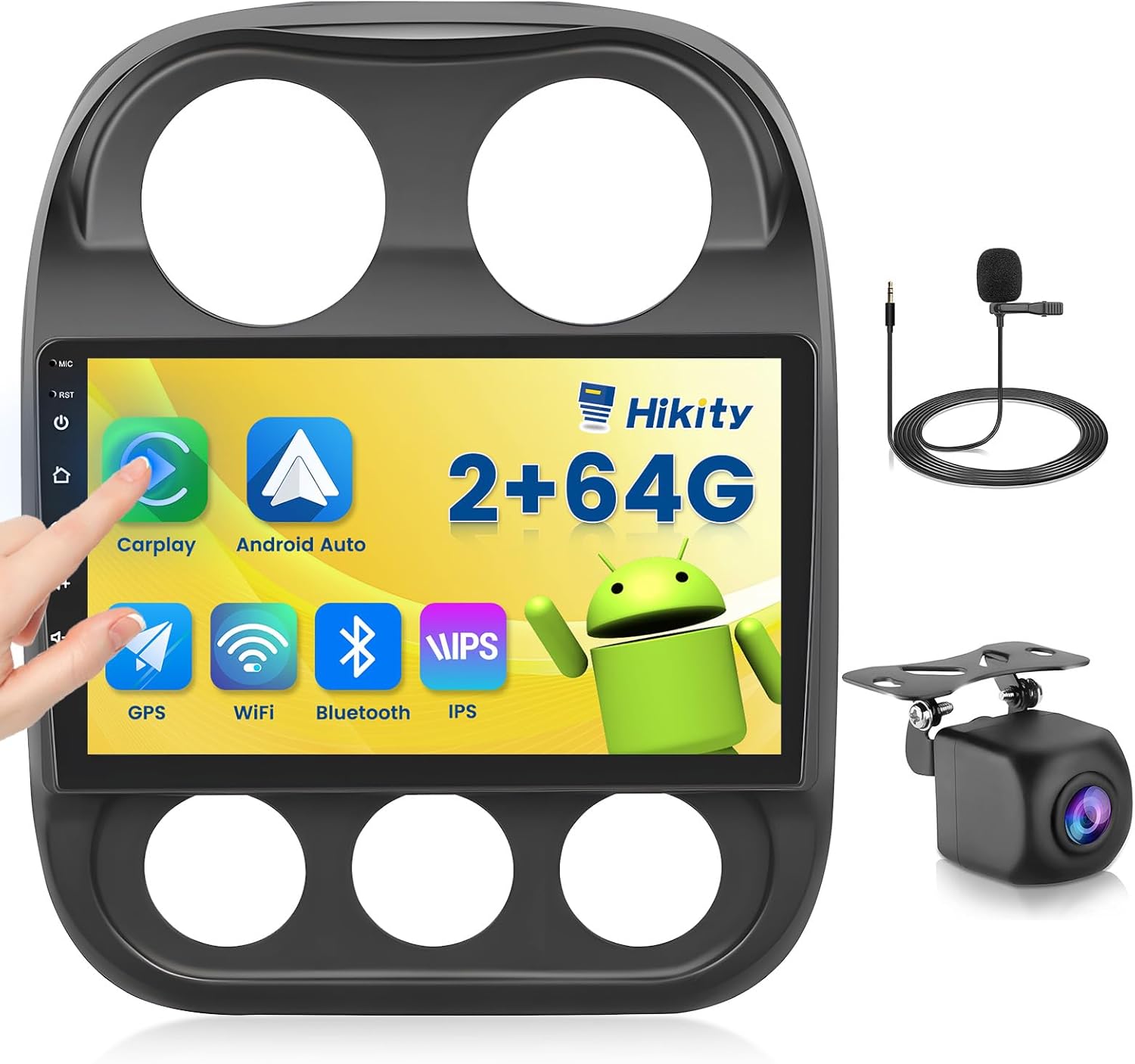 [4Core 64G] Android 15 Car Stereo for Jeep Compass Patriot 2010-2016, Hikity 10.1" Touchscreen Radio Wireless Carplay Android Auto Mirror Link Bluetooth GPS 5G WiFi SWC FM/RDS Bakkup Camera