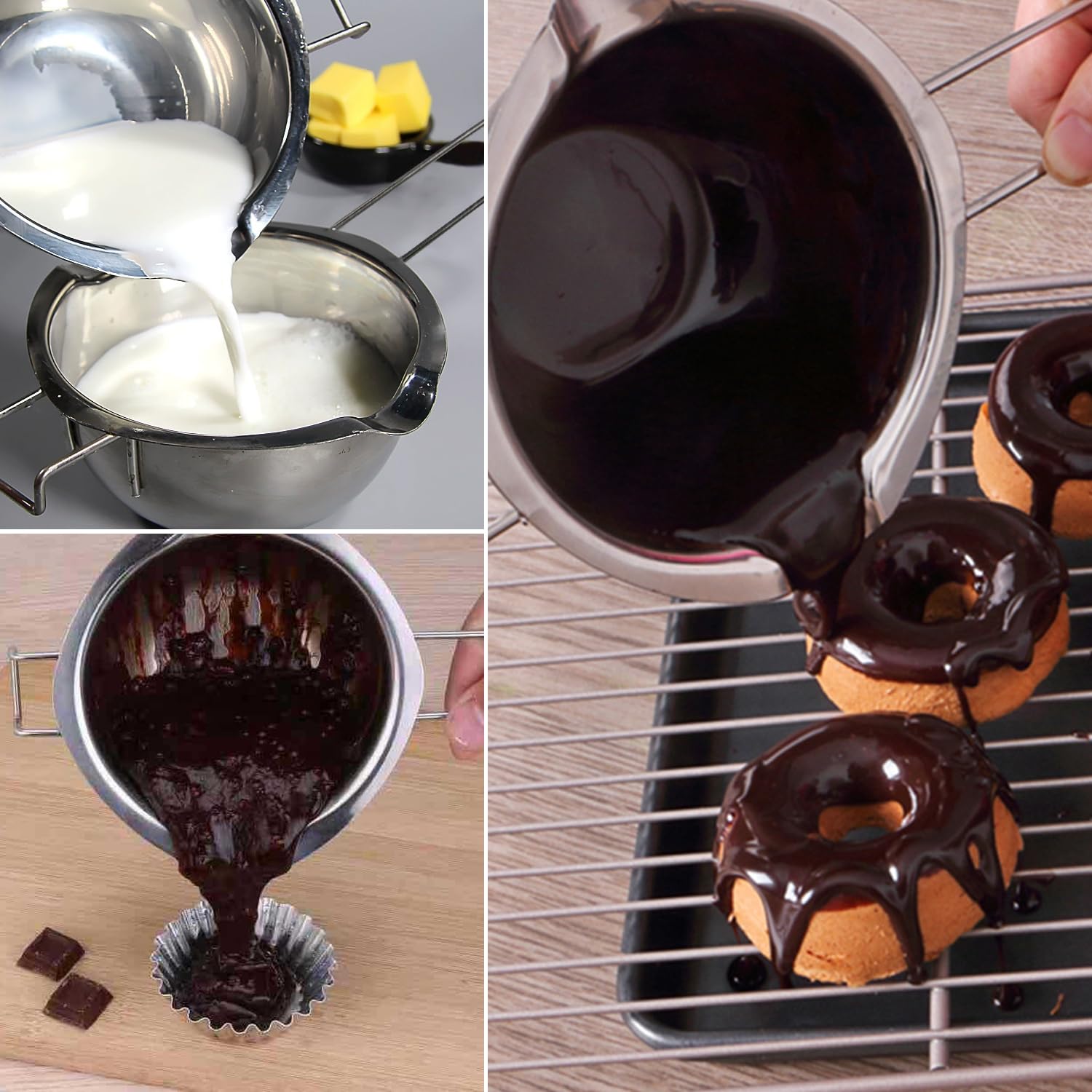 Pot Fusion Cire Bain Marie Pot De Fusion Cire VAIAV 900ml - Bain-Marie, Acier Inox 304, Graduation, Cuillère Et Poignée Incluses Pot Pour Bougies DIY