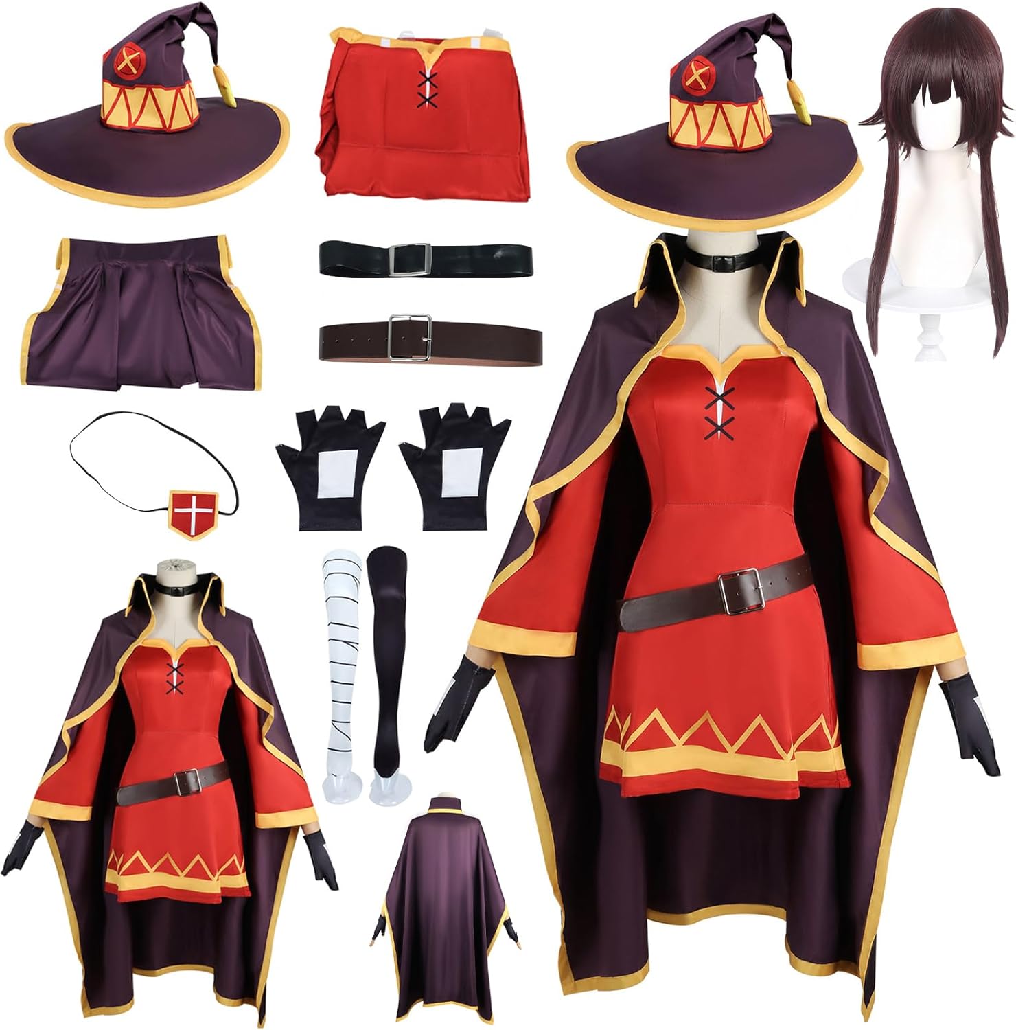 Megumin Cosplay Costume Women Jcaket Dress Outfit Suit with Wig Halloween Set Full Adult