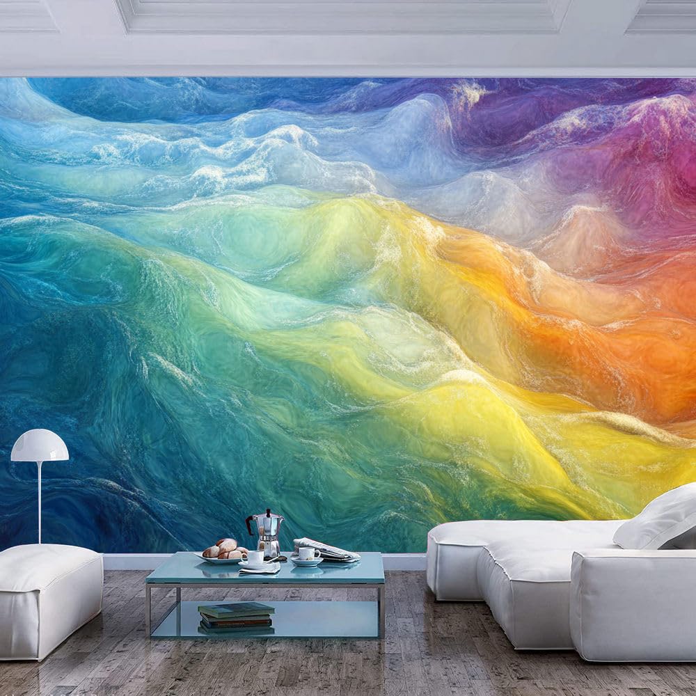 JIAOQSS Art Photo Wallpaper 3D Mural Colorful Wavy Patterns Modern Style Colorful Wavy Patterns Modern styleSelf Adhesive Removable Picture Photo 3D Living Room The Wall for Bedroom Border