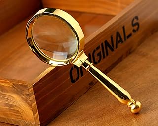 10X Handheld Magnifier with Metal Handle Golden,80mm Reading Magnifying Glass for Map,Newspaper,Documents,Labels,Failing Vision,Fire Starting,Jewelry,Crafts,Best Gifts for Seniors Kids