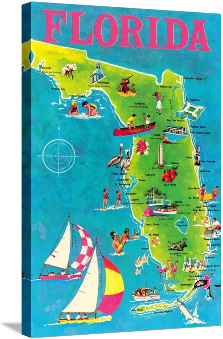 ART.COM Wall Art Print Map of Florida, 16" x 24"