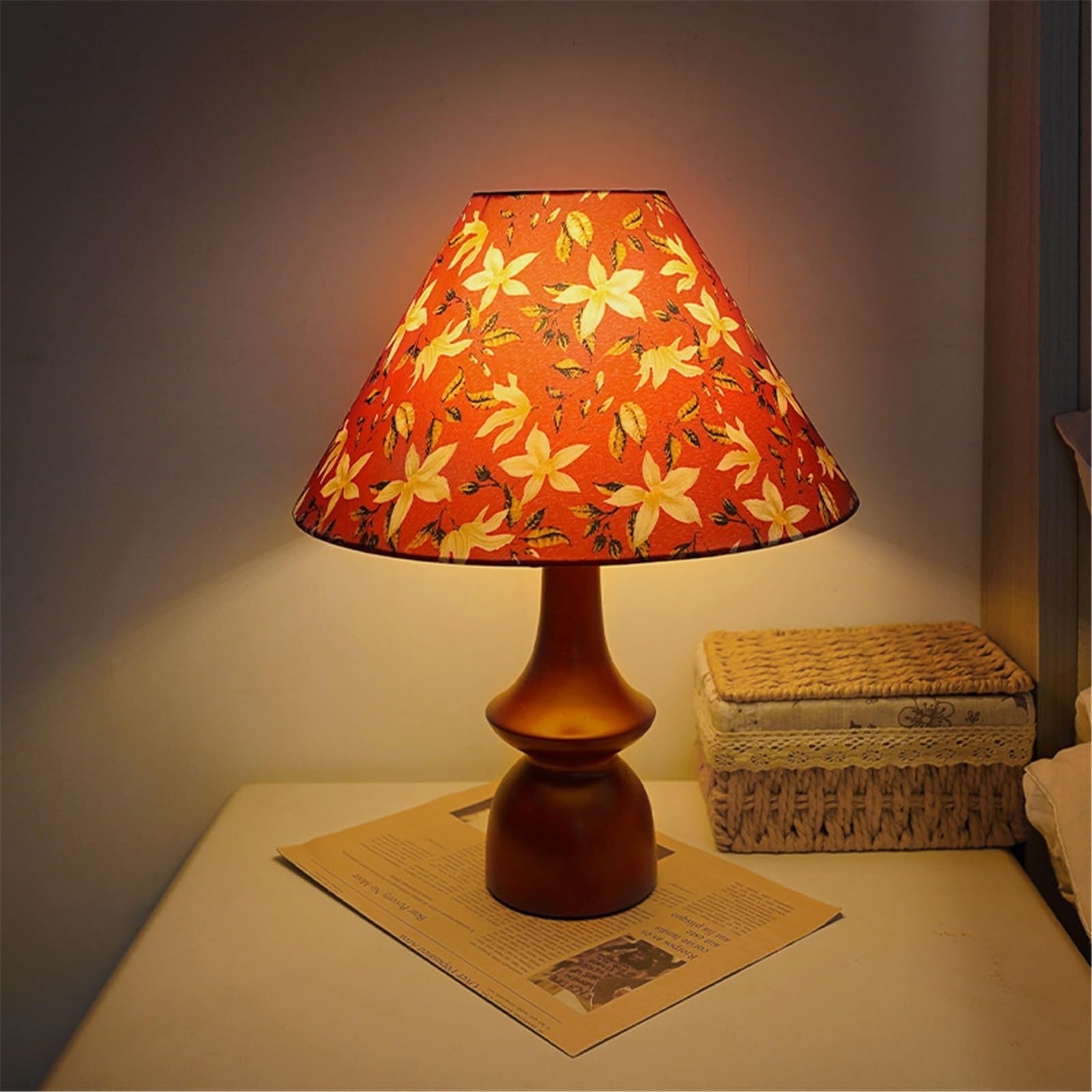accessori lampade Table Lamp Decorated with Retro Flowers Wooden Bedroom Nightstand Atmosphere Ornaments