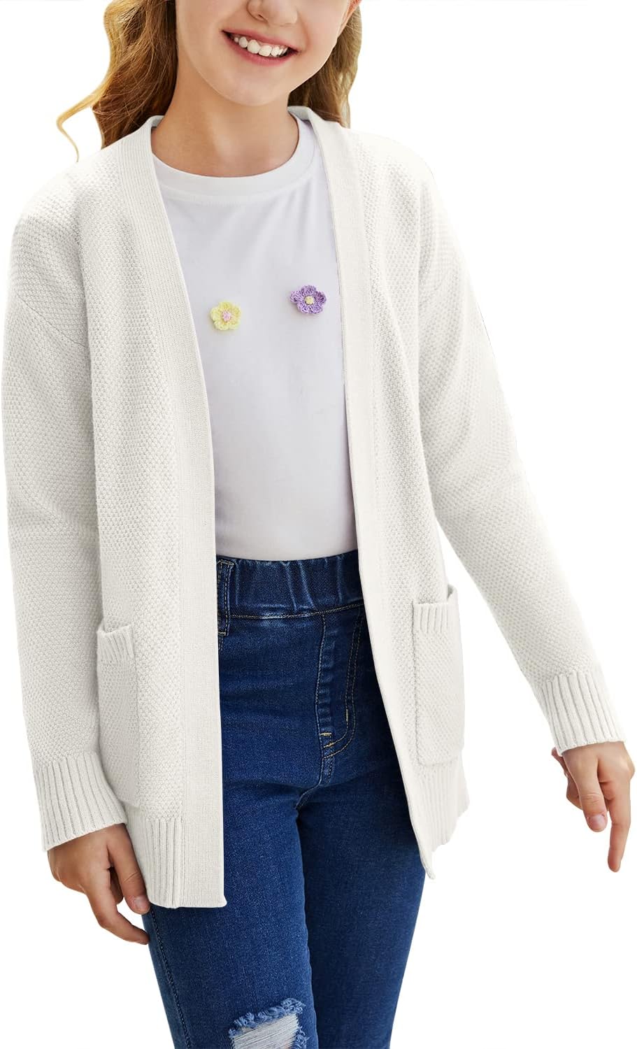 Goranbon Girls' Cardigan Sweaters Open Front Long Sleeve Casual Sweater Coats with Pockets - Image 4