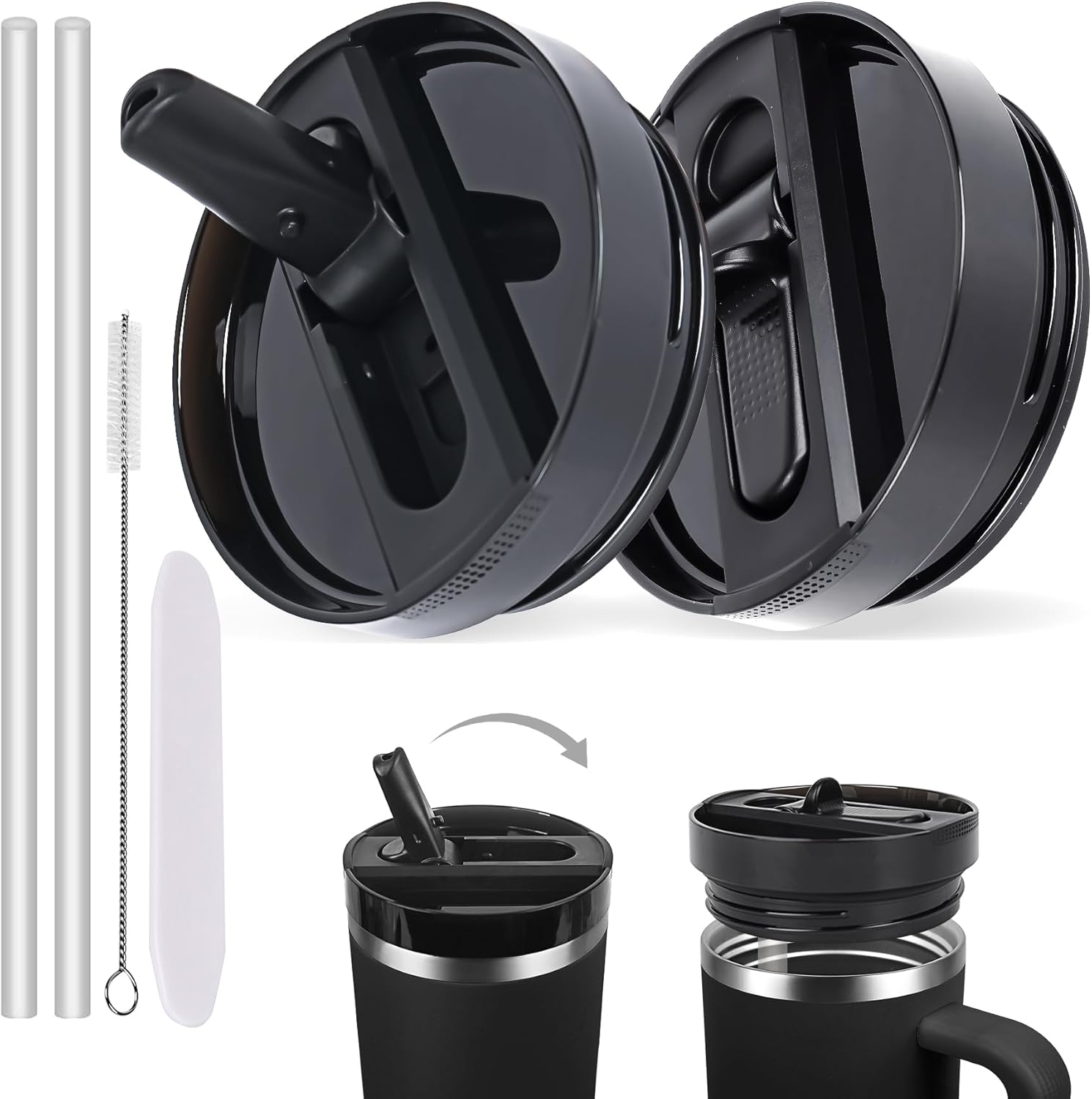 40 OZ Tumbler Lids Fit for Stanley Quencher Cup，2 Pack Replacement Spill Proof Splash Covers Compatible for 40 oz Tumbler，Travel Spill Proof Cup Lids Covers (Black)