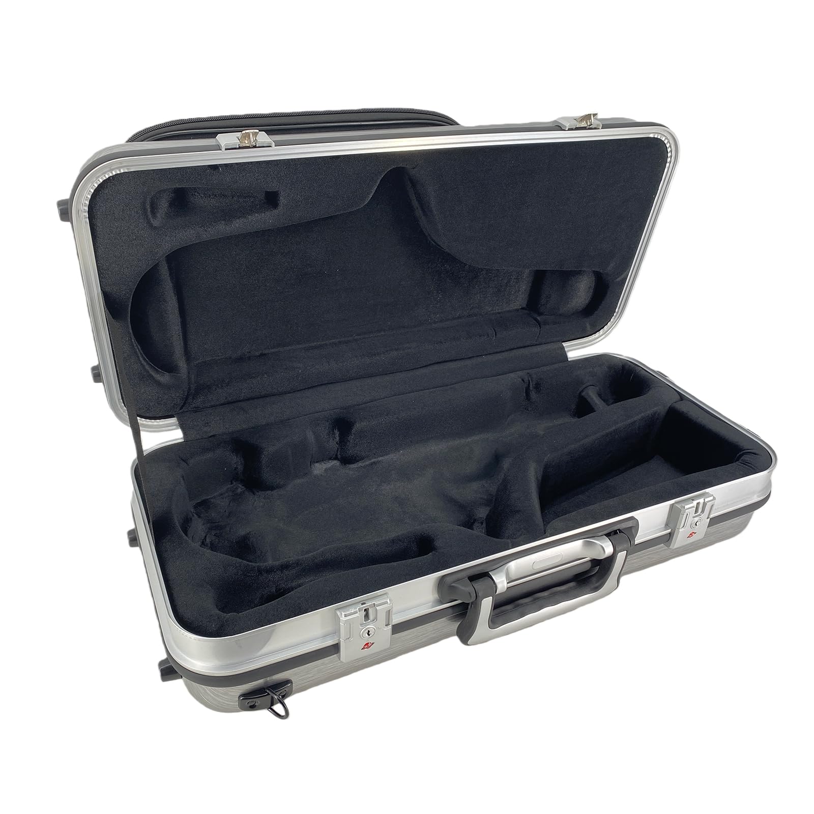 Funda de fibra de carbono para saxofón alto, ligera, impermeable, color plateado, a prueba de golpes, con cerradura de llave, asas dobles, correa de hombro acolchada gruesa y bolsillo